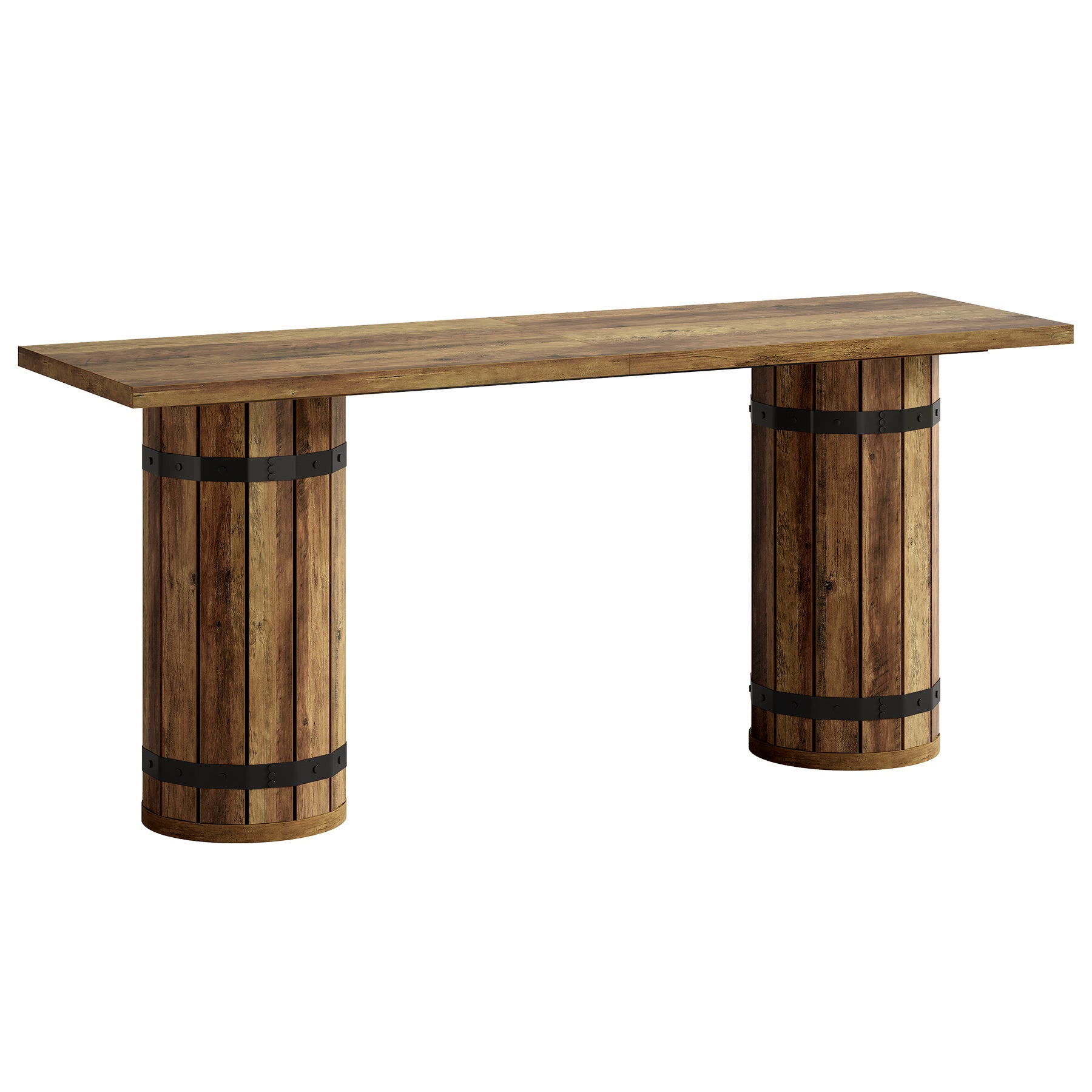 70.9" Bar Table, Rectangular Counter Height Pub Table with Fence Pedestal Base
