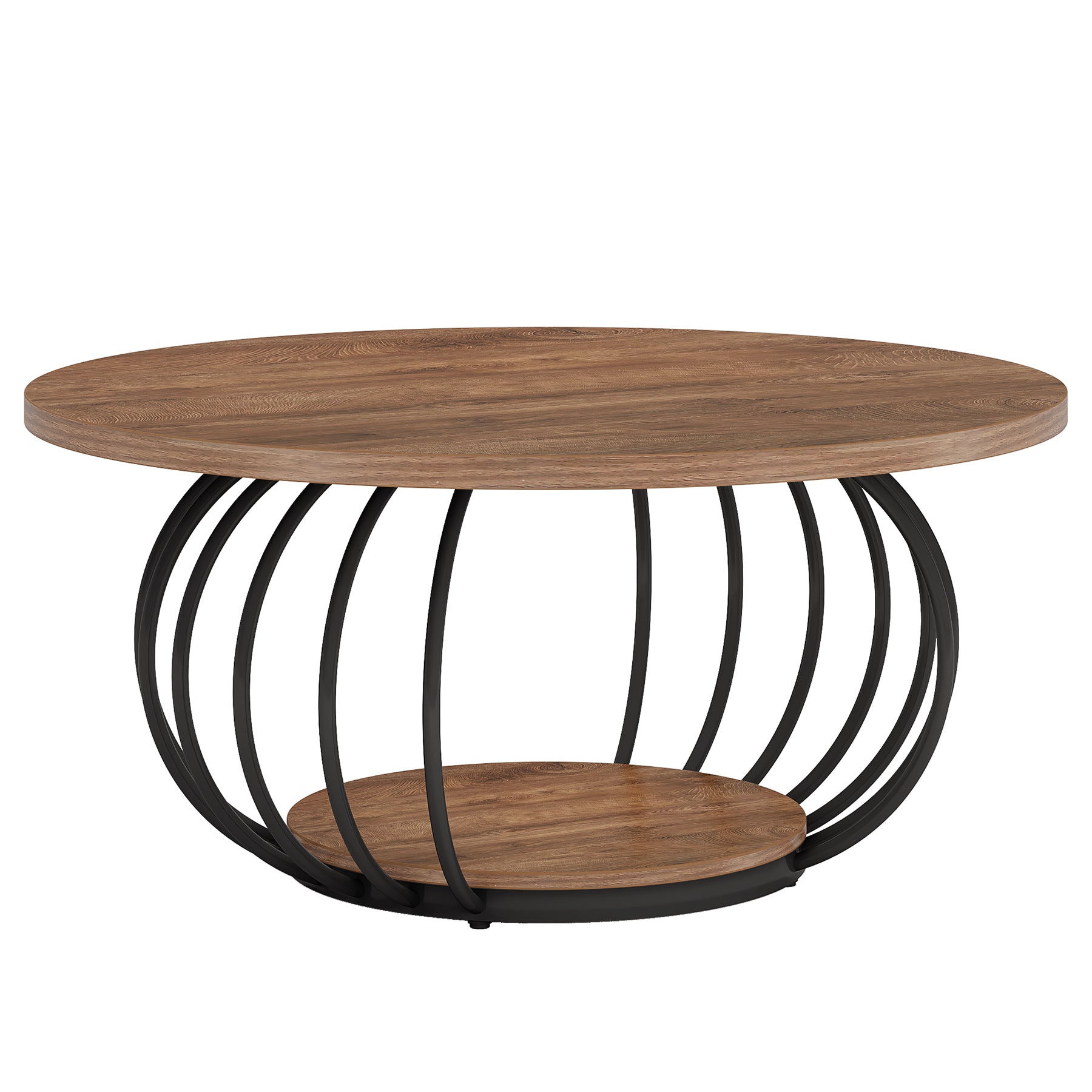 39.4" Coffee Table, Round 2 - Tier Accent Center Cocktail Table with Storage Shelf Tribesigns