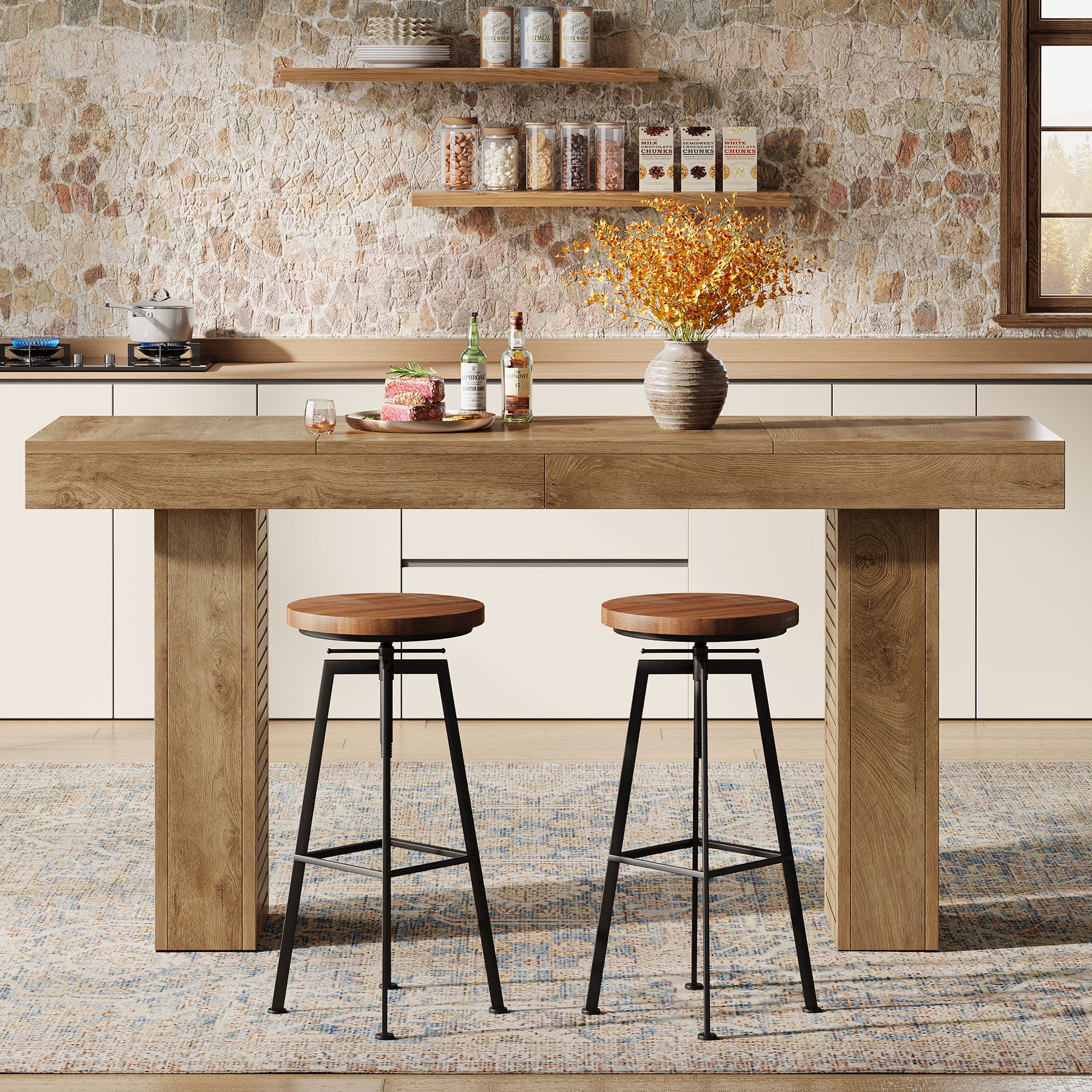70.9" Bar Table, Counter Height Pub Table with Sturdy Pedestal Base