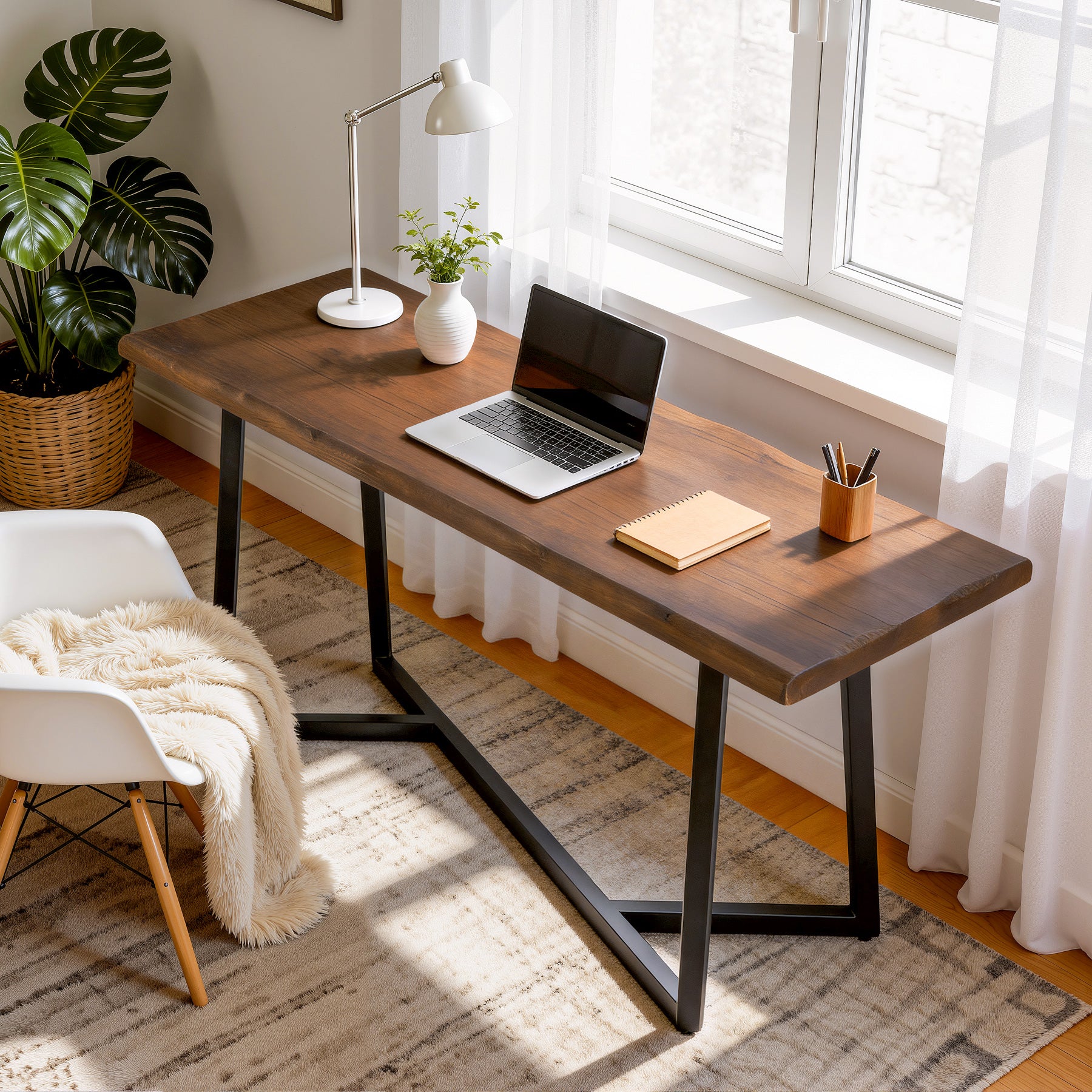 Solid Wood Bar Table, 63" Counter Height Pub Table with Sturdy Metal Frame