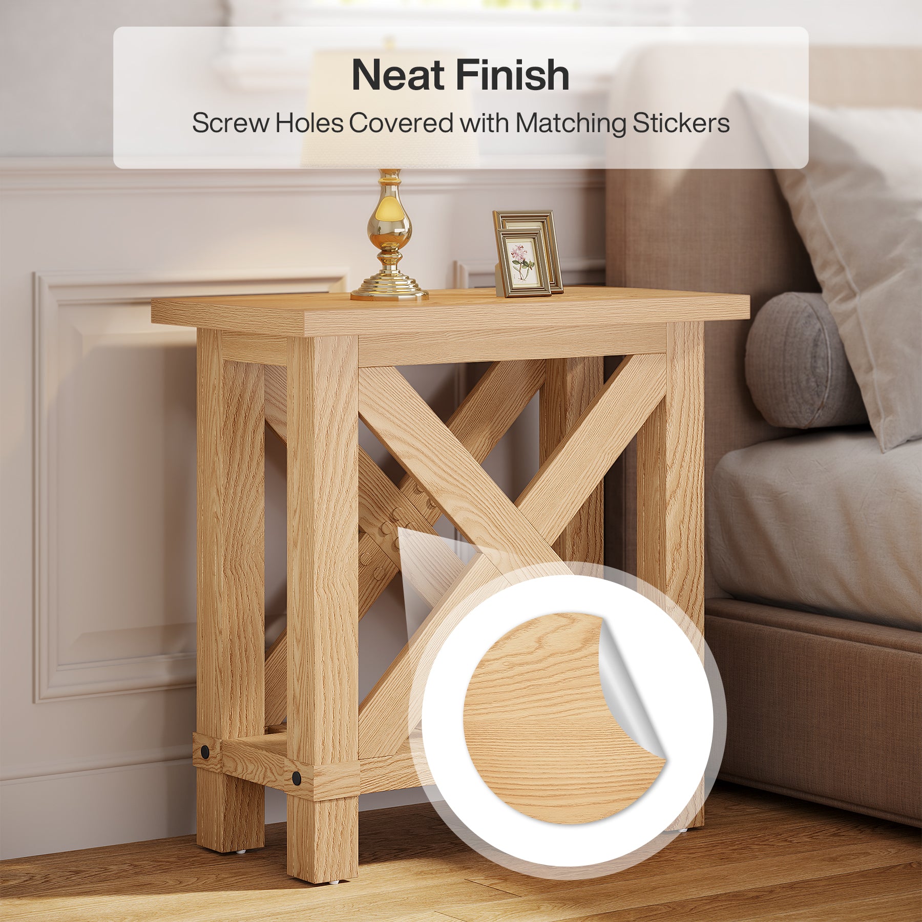 25" End Table, Farmhouse Bed Side Table with X Shape Frame