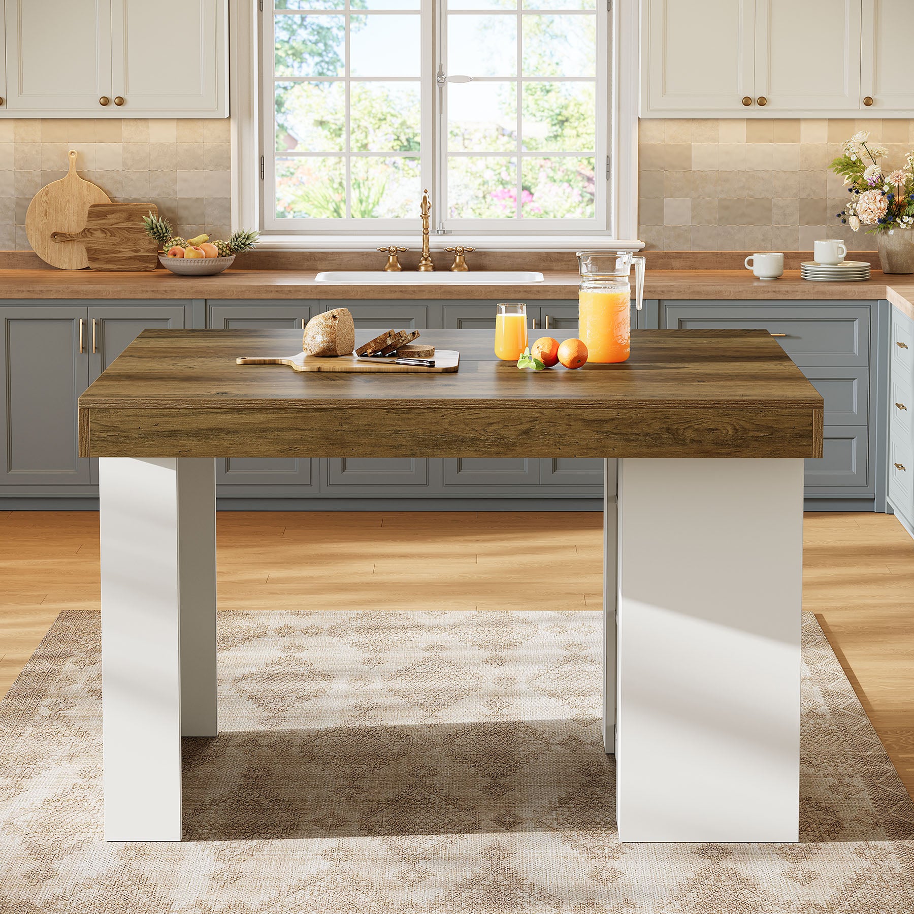 55" Kitchen Island with Storage, Farmhouse Stationary Island Table for Kitchen