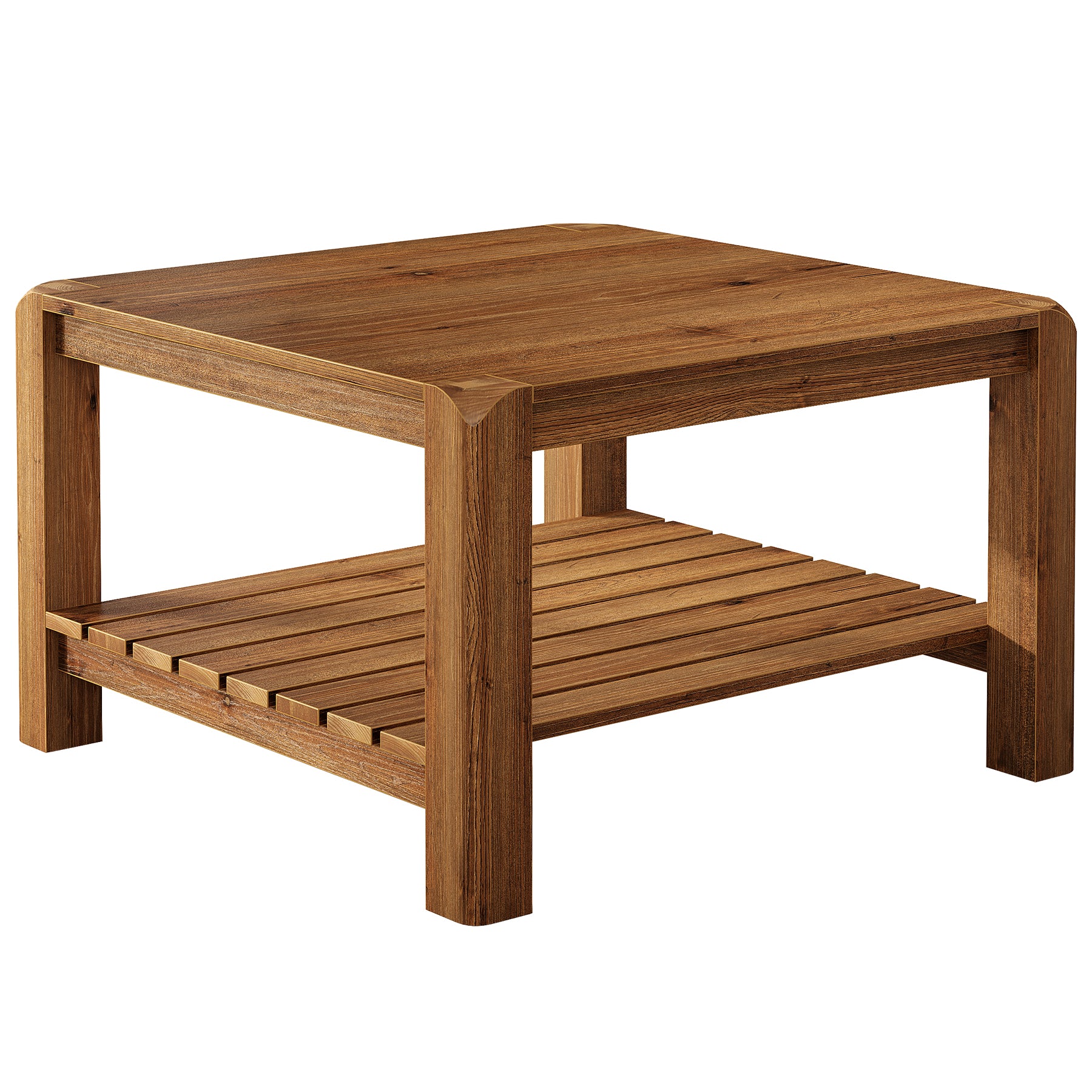 31.5" Modern Coffee Table, 2-Tier Solid Wood Square Center Table