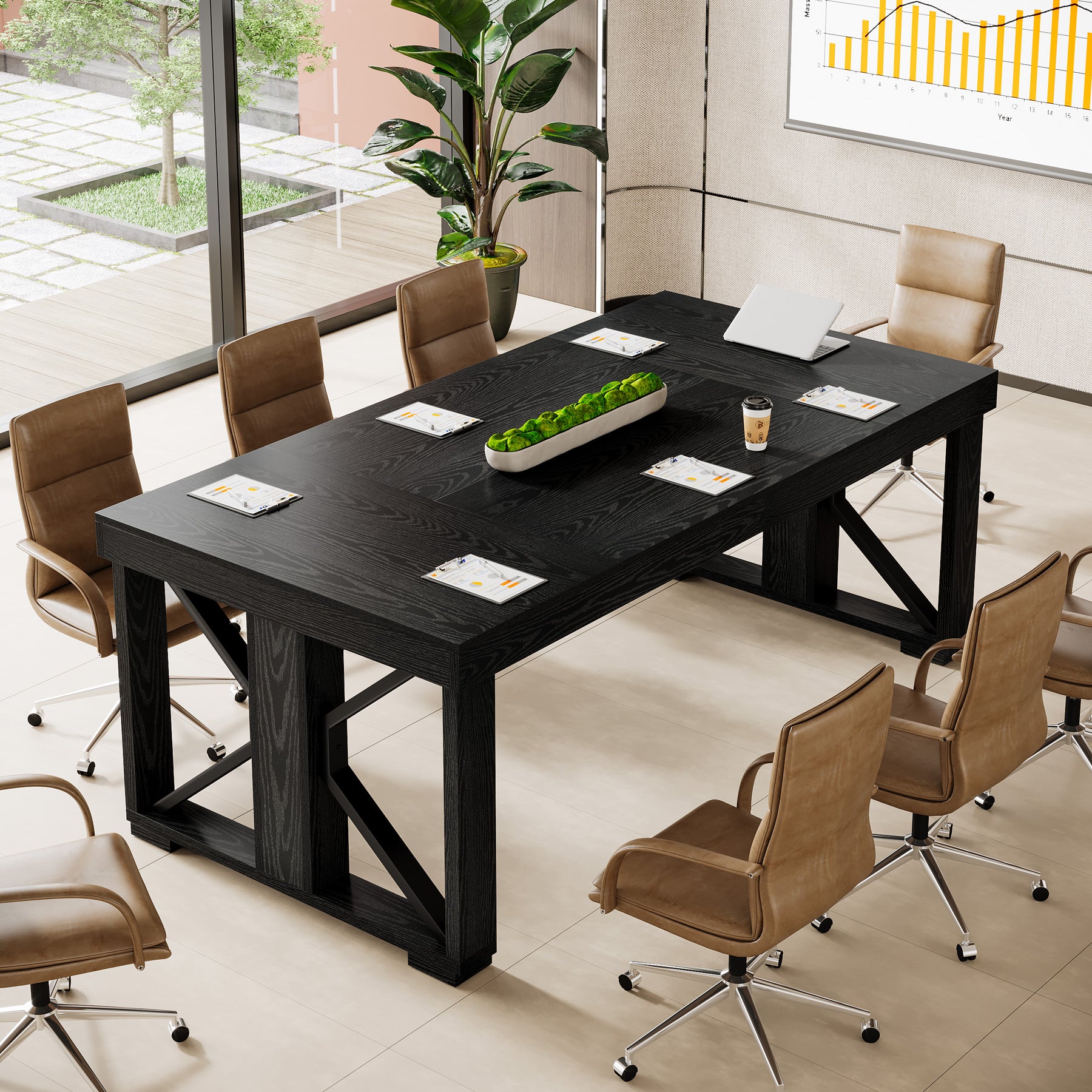 70.8" Conference Table, Rectangle Meeting Table with Large Tabletop