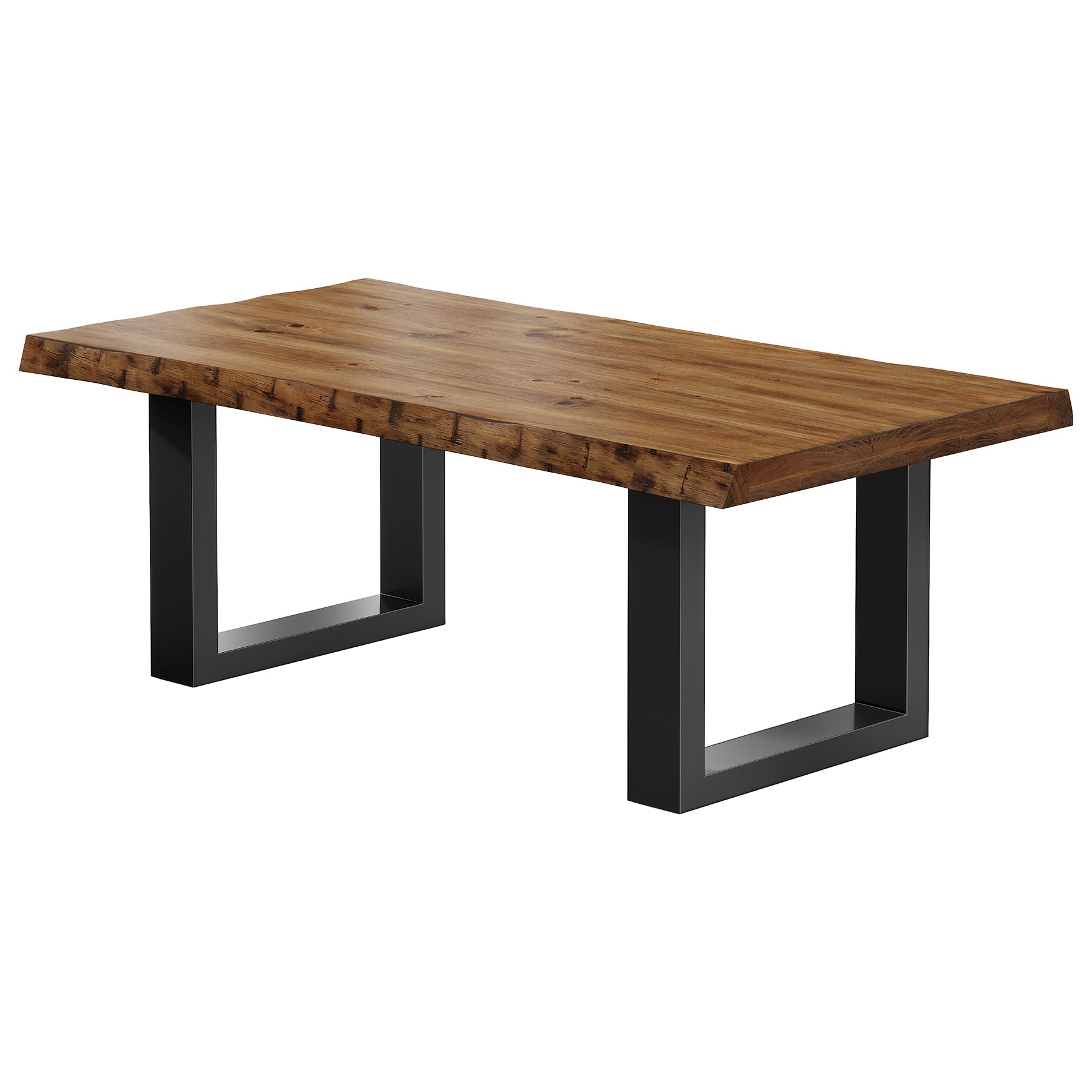 47" Solid Wood Coffee Table, Industrial Modern Center Table with Metal Base for Living Room
