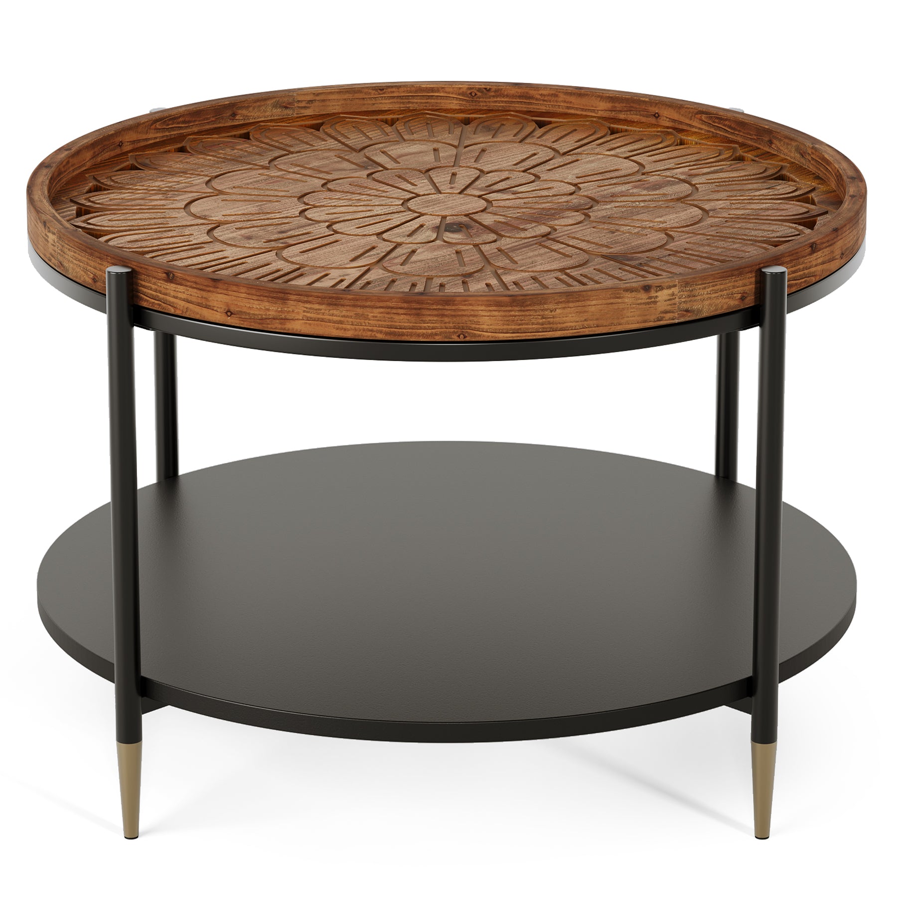 Solid Wood Round Coffee Table, 31.5" Center Tea Table with Metal Frame