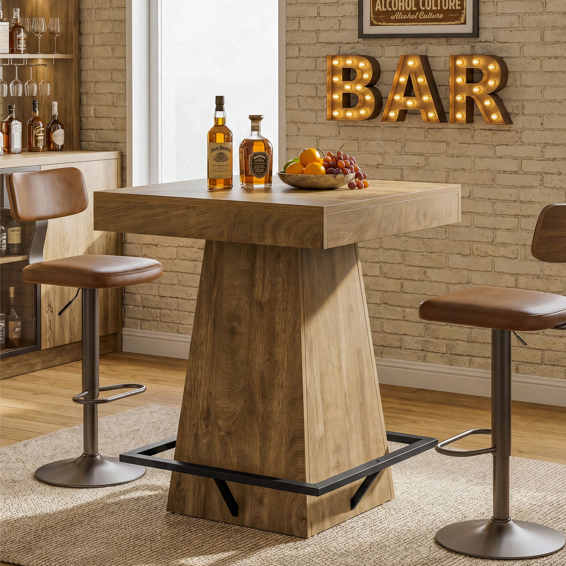 Tribesigns 37.4" Square Bar Table, Pub Table with Footrest for Dining Room