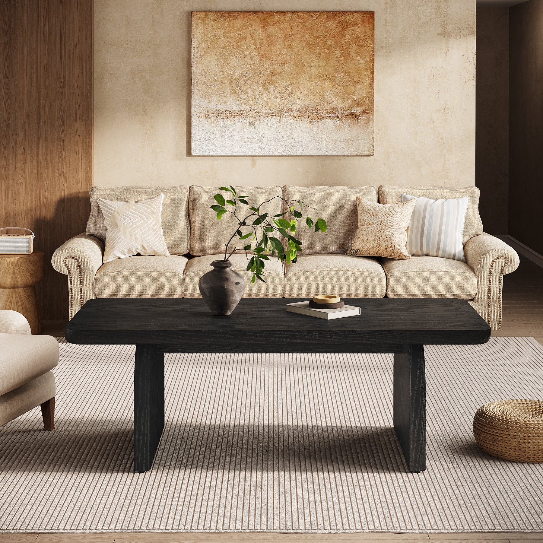 47" Farmhouse Coffee Table, Rectangular Wooden Center Table for Living Room