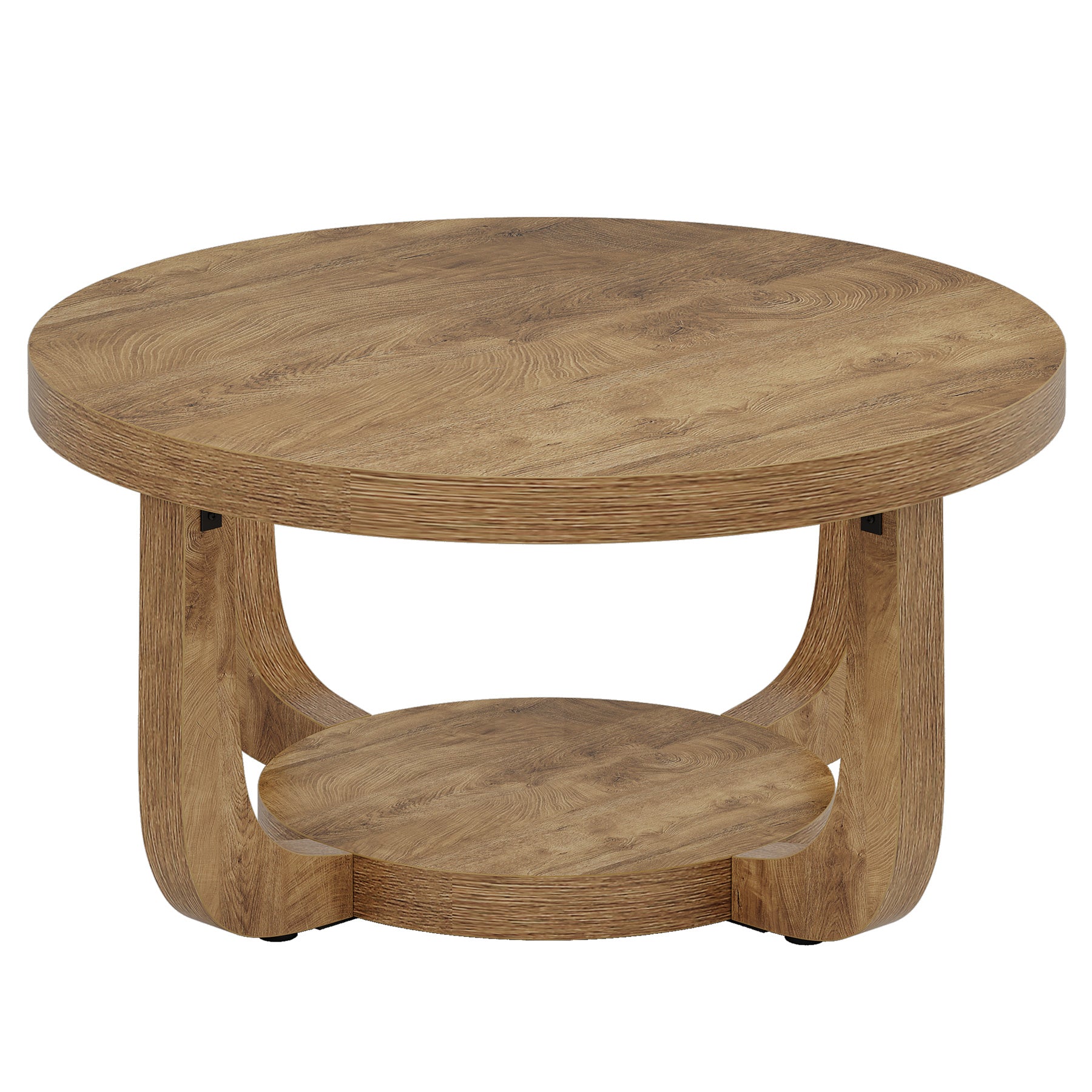 31.5" Coffee Table, Modern 2-Tier Circle Center Table with Storage