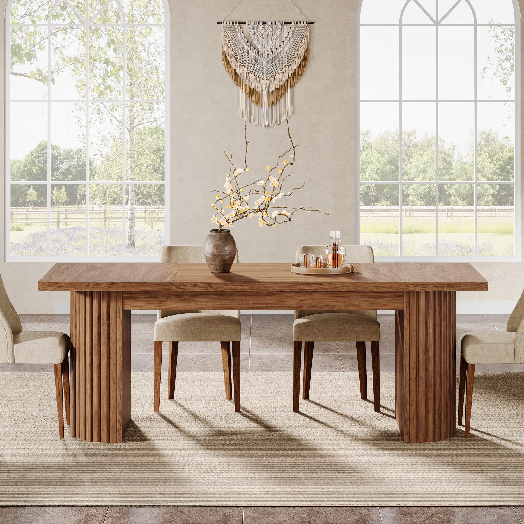 78.7" Dining Table, Farmhouse Kitchen Table With Dual Base