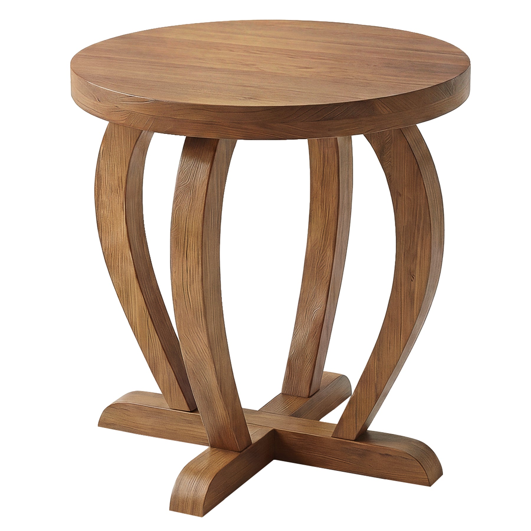 Solid Wood Round End Table, Accent Side Table with Curved Base for Living Room