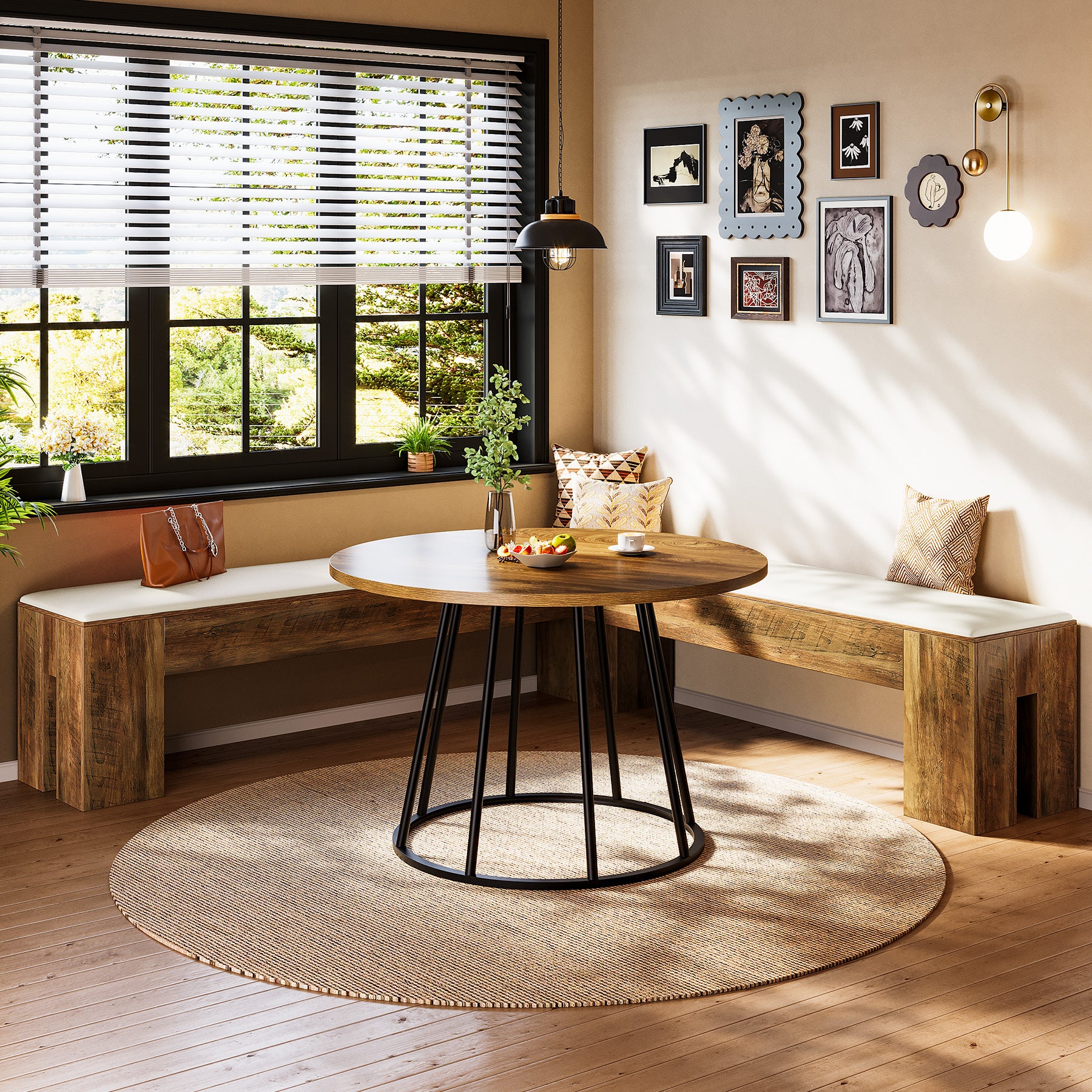 L-Shaped Bench, 61" Entryway Shoe Bench with Padded Seat Cushion