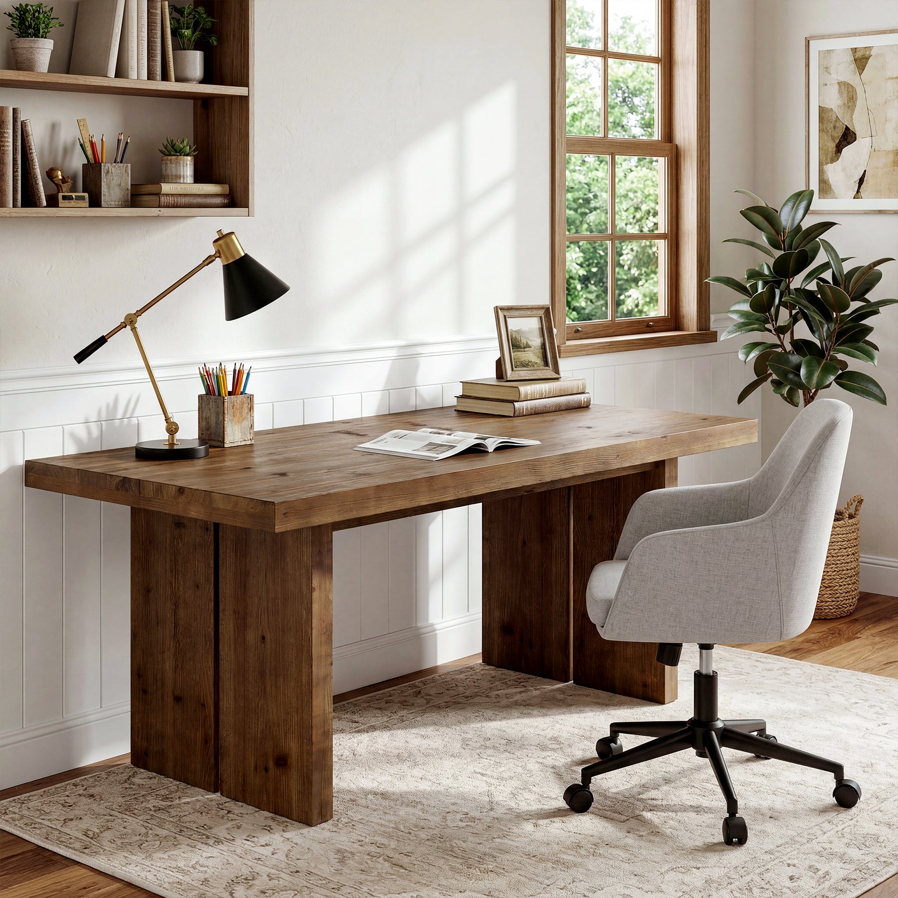 Tribesigns 63" Solid Wood Desk, Farmhouse Executive Computer Desk for Home Office