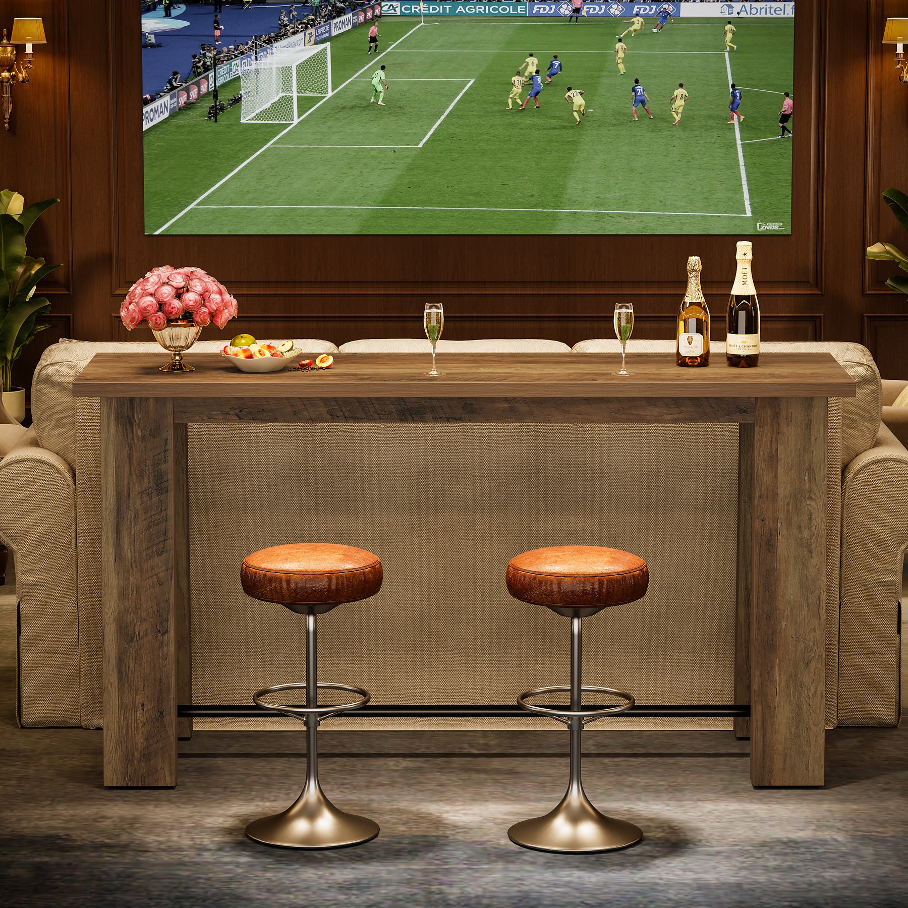 63" Bar Table, Rectangular Counter Height Pub Table with X-Frame Legs