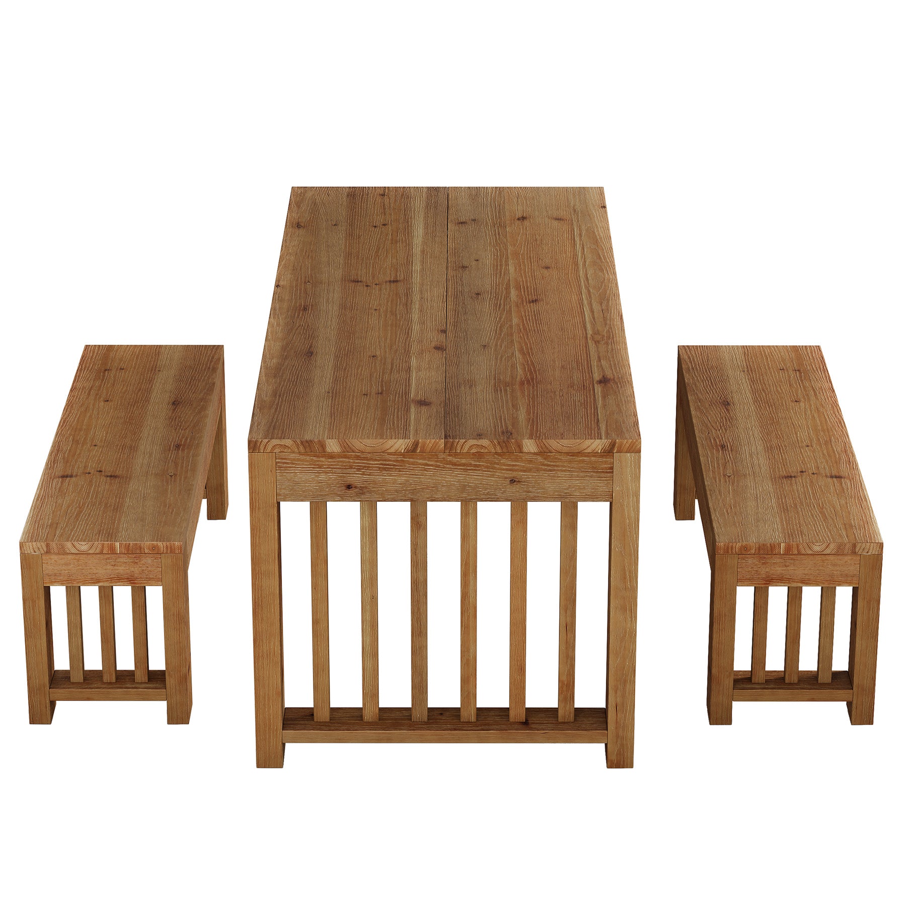 55" Rectangular Dining Table Set, Solid Wood Kitchen Table and Bench for 4 People
