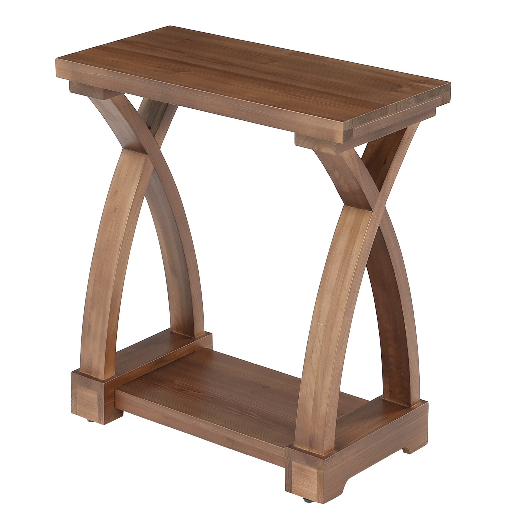 23.62" Solid Wood End Table, 2-Tier Side Table with Curved X-Frame for Small Spaces