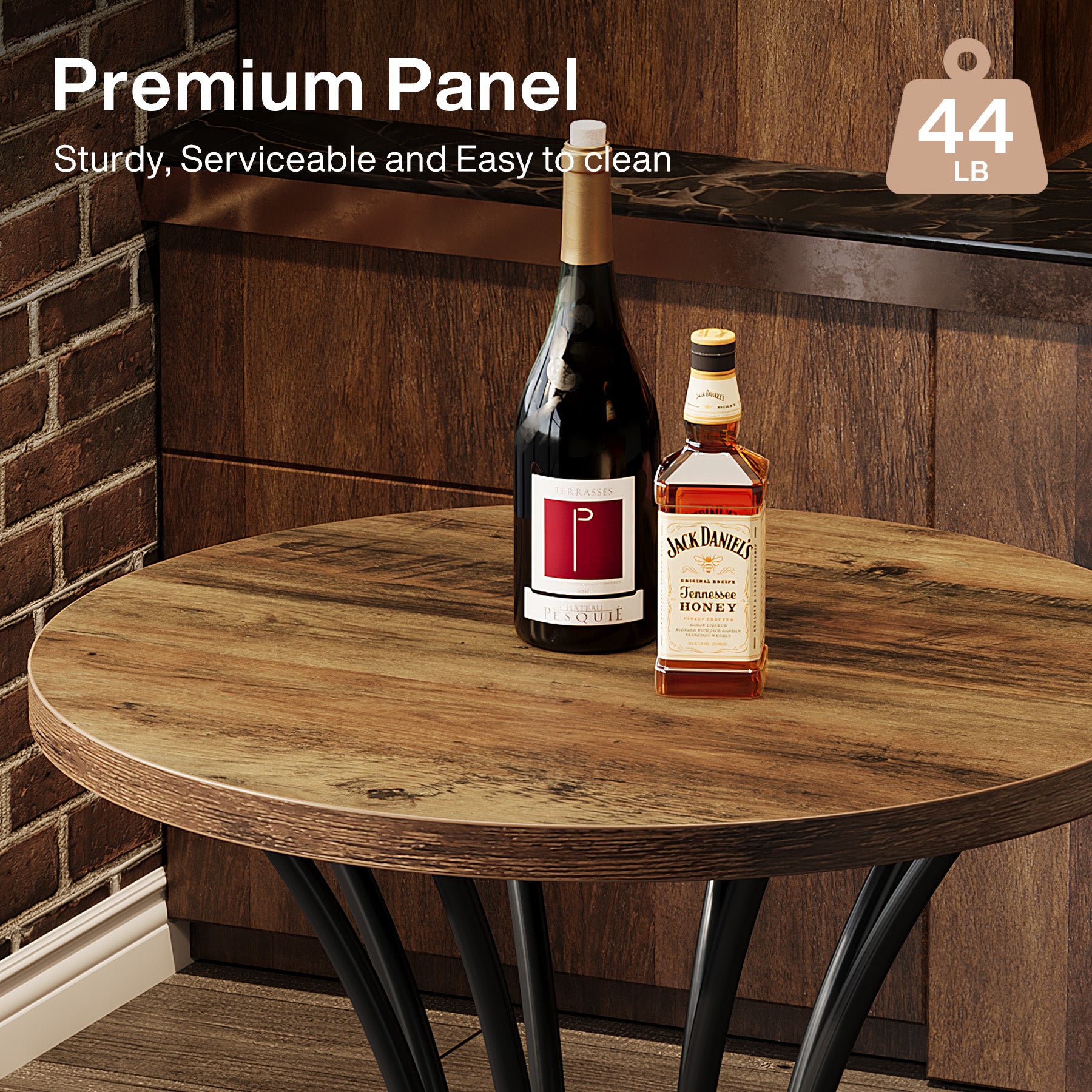 Round Bar Table for 2, 37.4" H Cocktail Table with Curved Metal Base