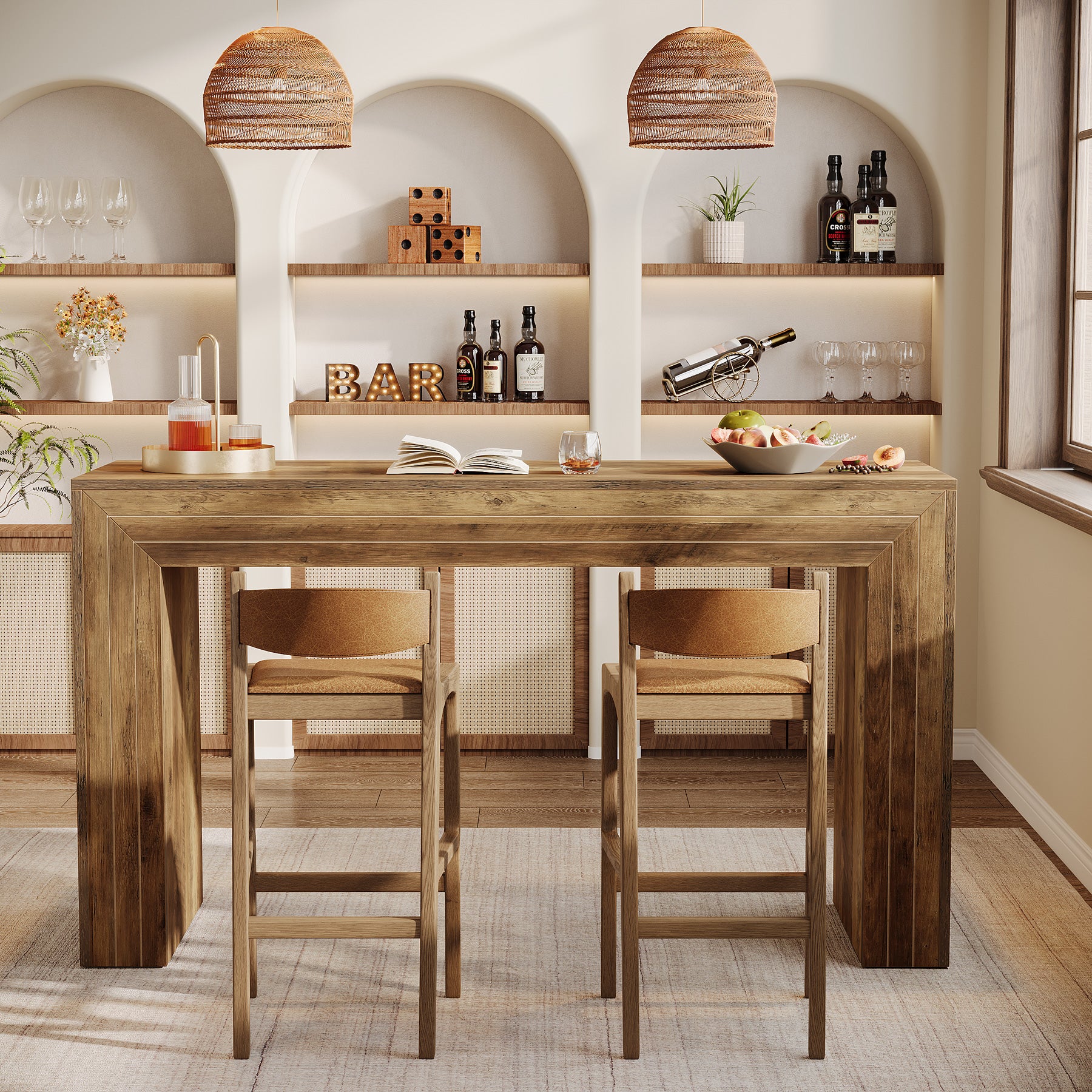 63" Bar Table, Home Counter Height Pub Table with Sturdy Rectangular Base