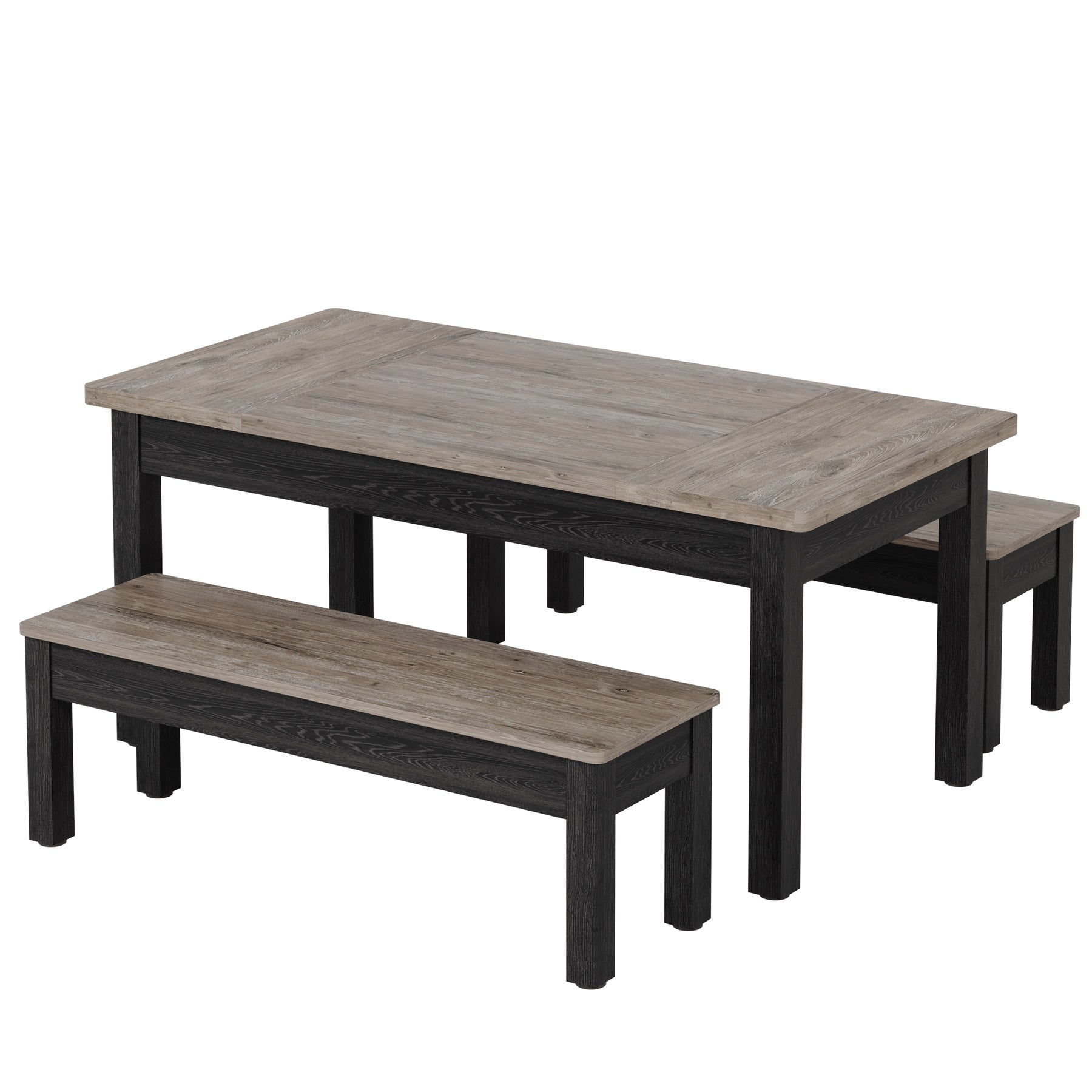 55" Dining Table Set, 3 Pieces Wood Kitchen Table with 2 Benches Tribesigns