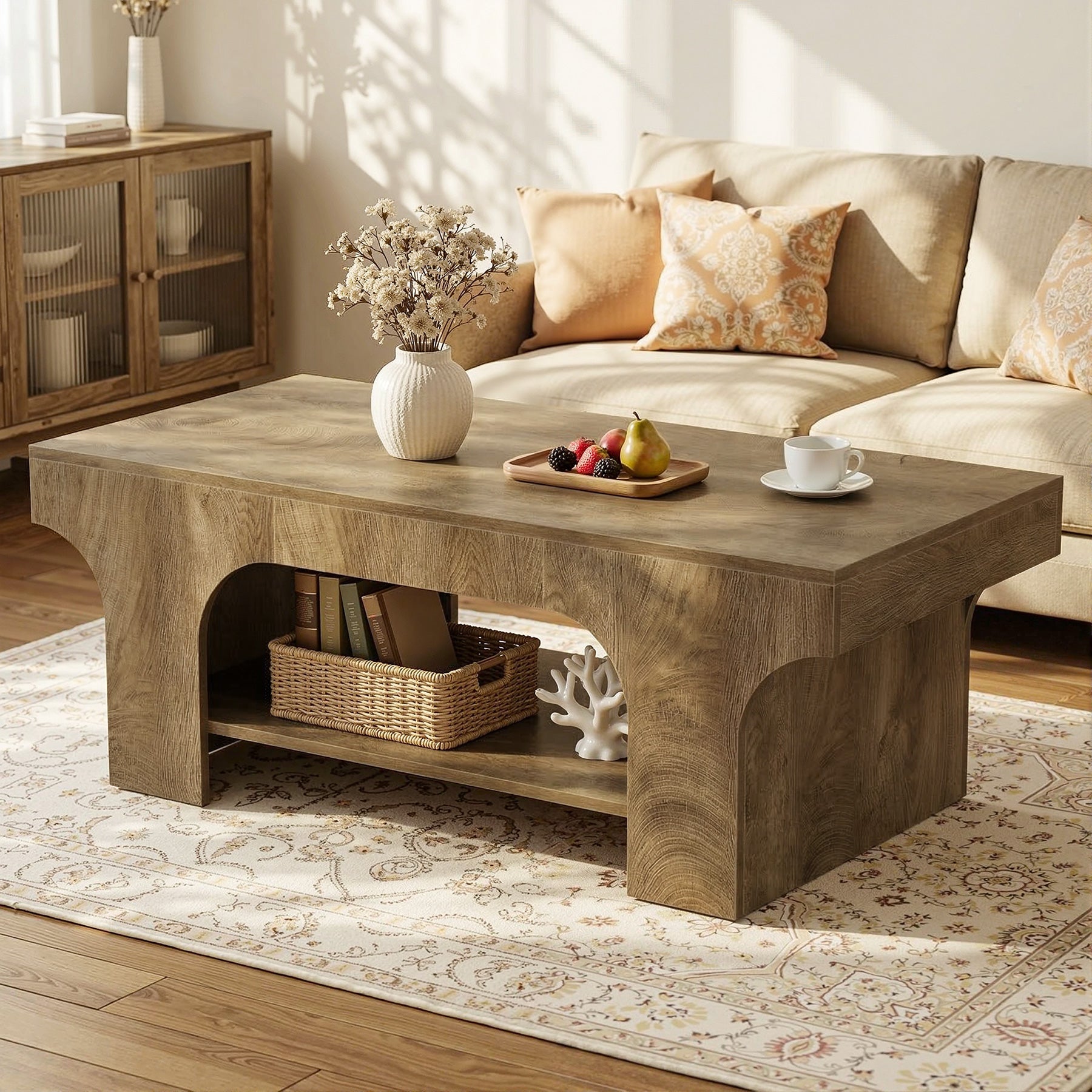 Tribesigns 47.24" Coffee Table, 2-Tier Farmhouse Center Table for Living Room