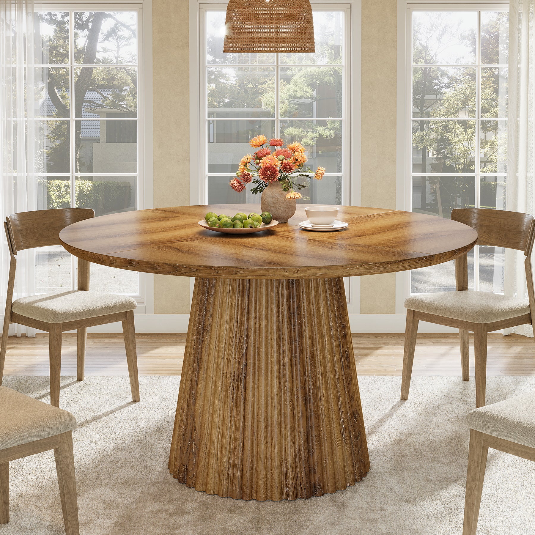 Round Dining Table, 47.24" Kitchen Table with Fluted Design for 4-6