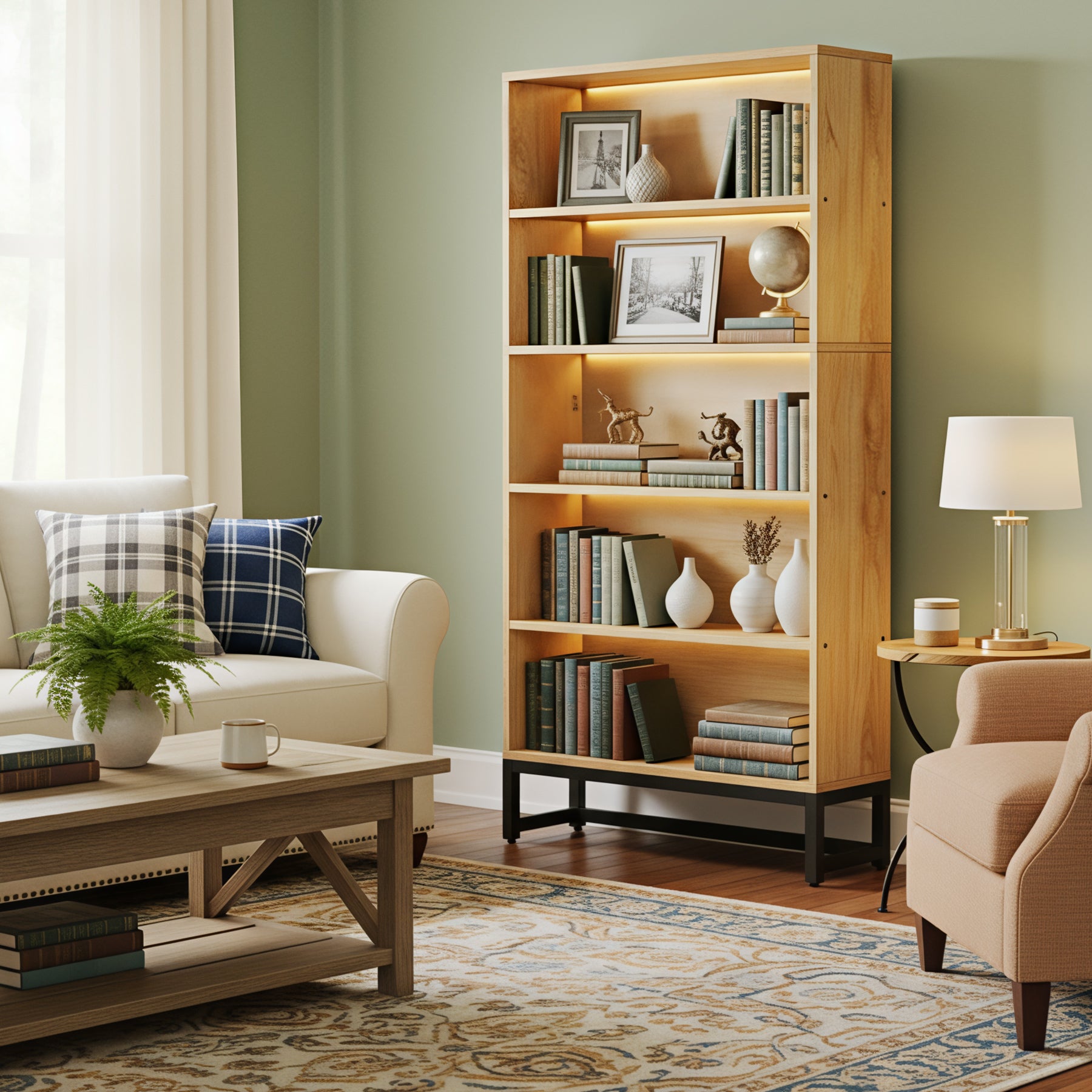 70.4“ 5-Tier Freestanding Bookshelf with LED Lights, Heavy-Duty Bookcase Display Organizer