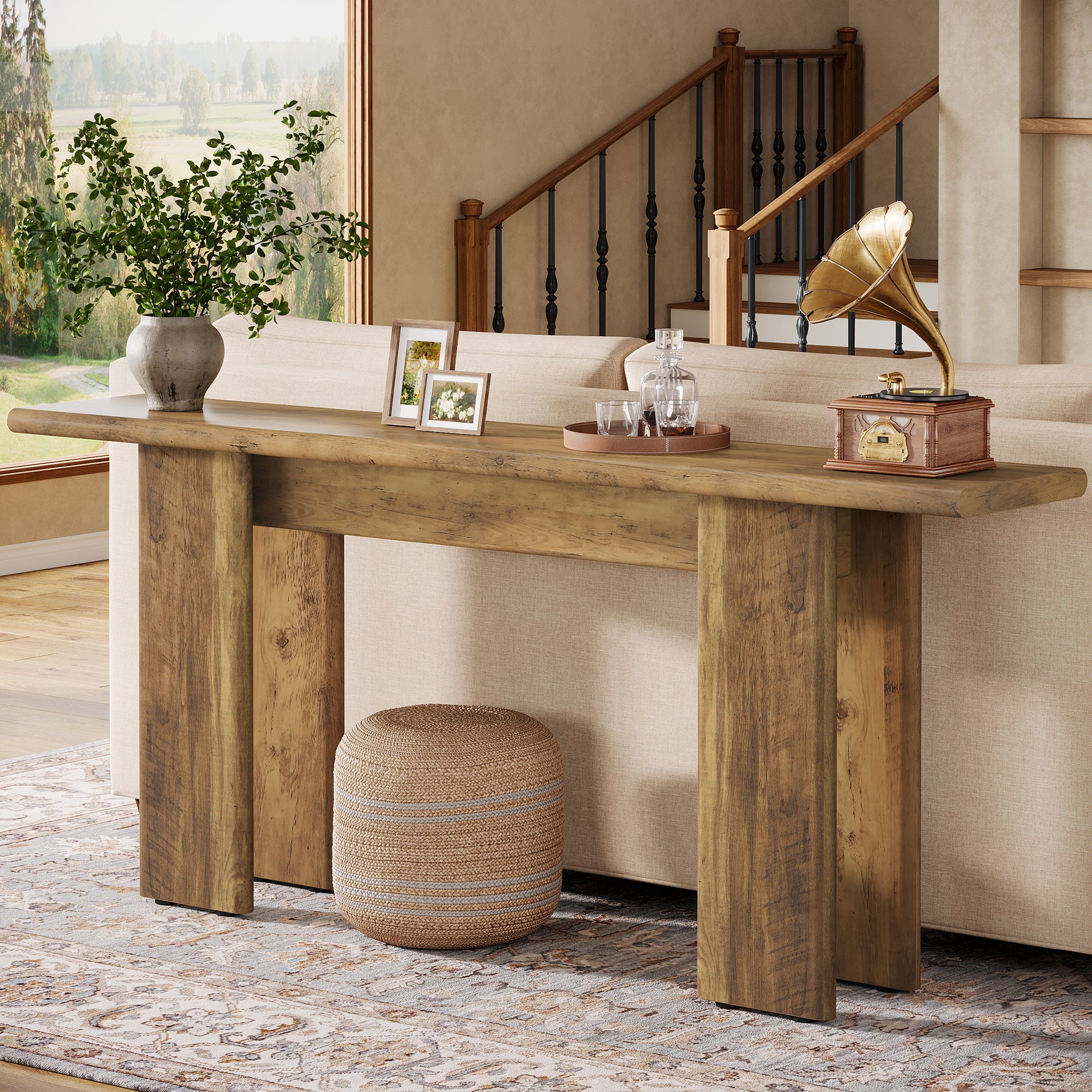 70.87" Console Table, Mid-Century Modern Sofa Table Behind Couch