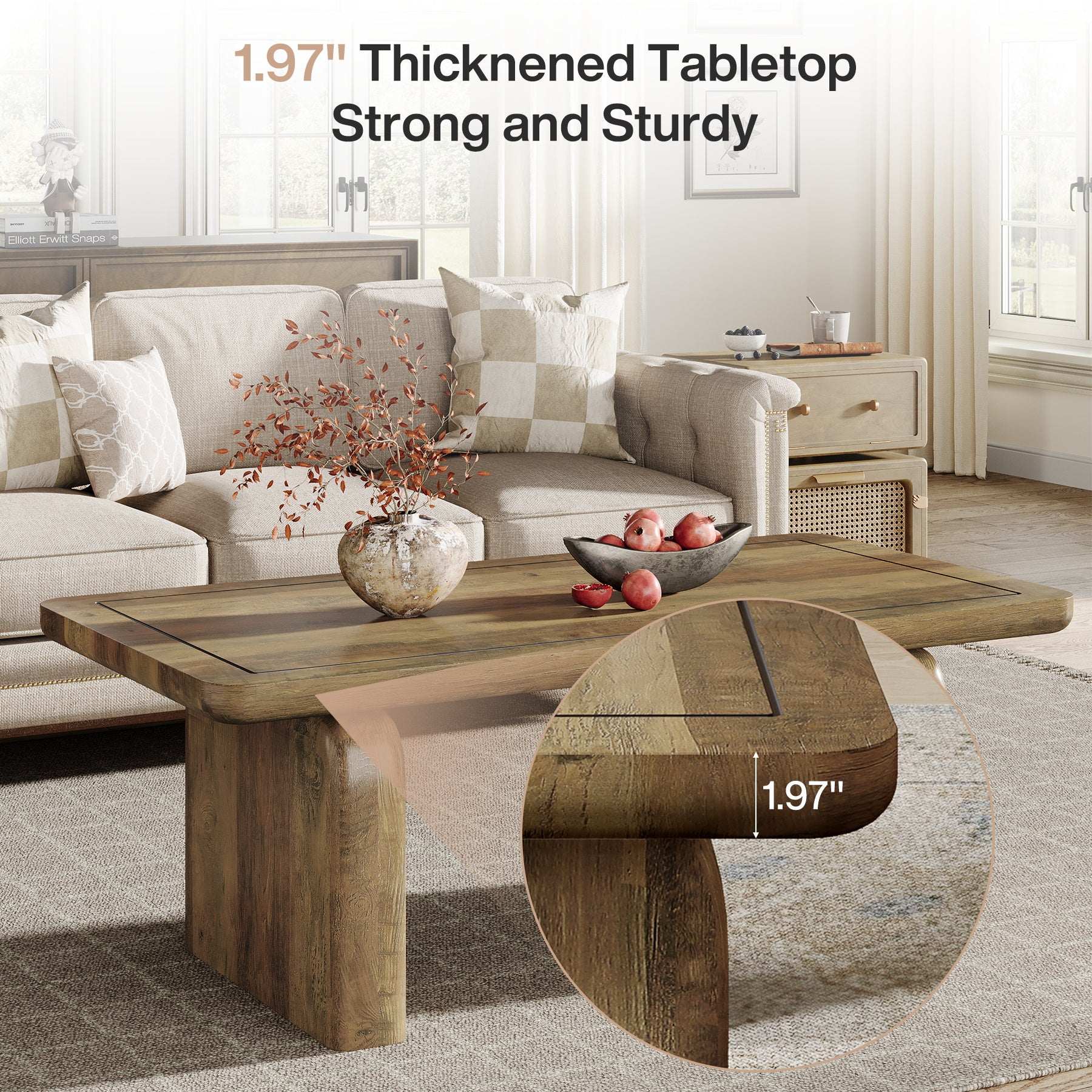 Rectangle Coffee Table, 47.24" Tea Table with Thickened Tabletop