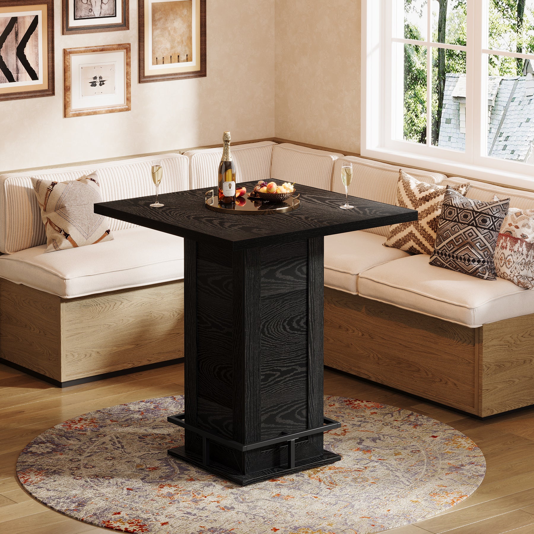 39" High Top Bar Table, Square Bistro Pub Cocktail Table