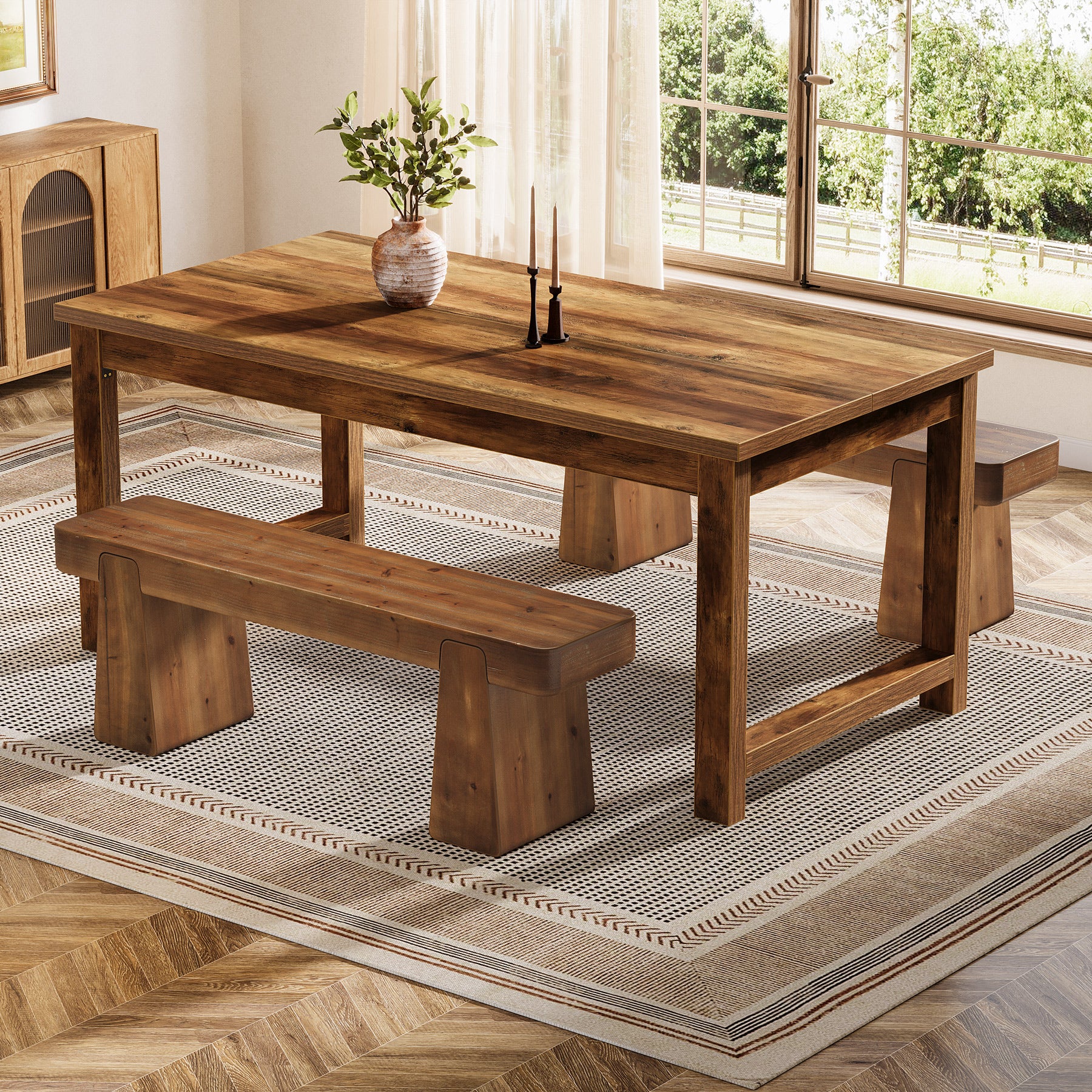 47" Solid Wood Dining Bench, Farmhouse Dining Table Bench for 2-3
