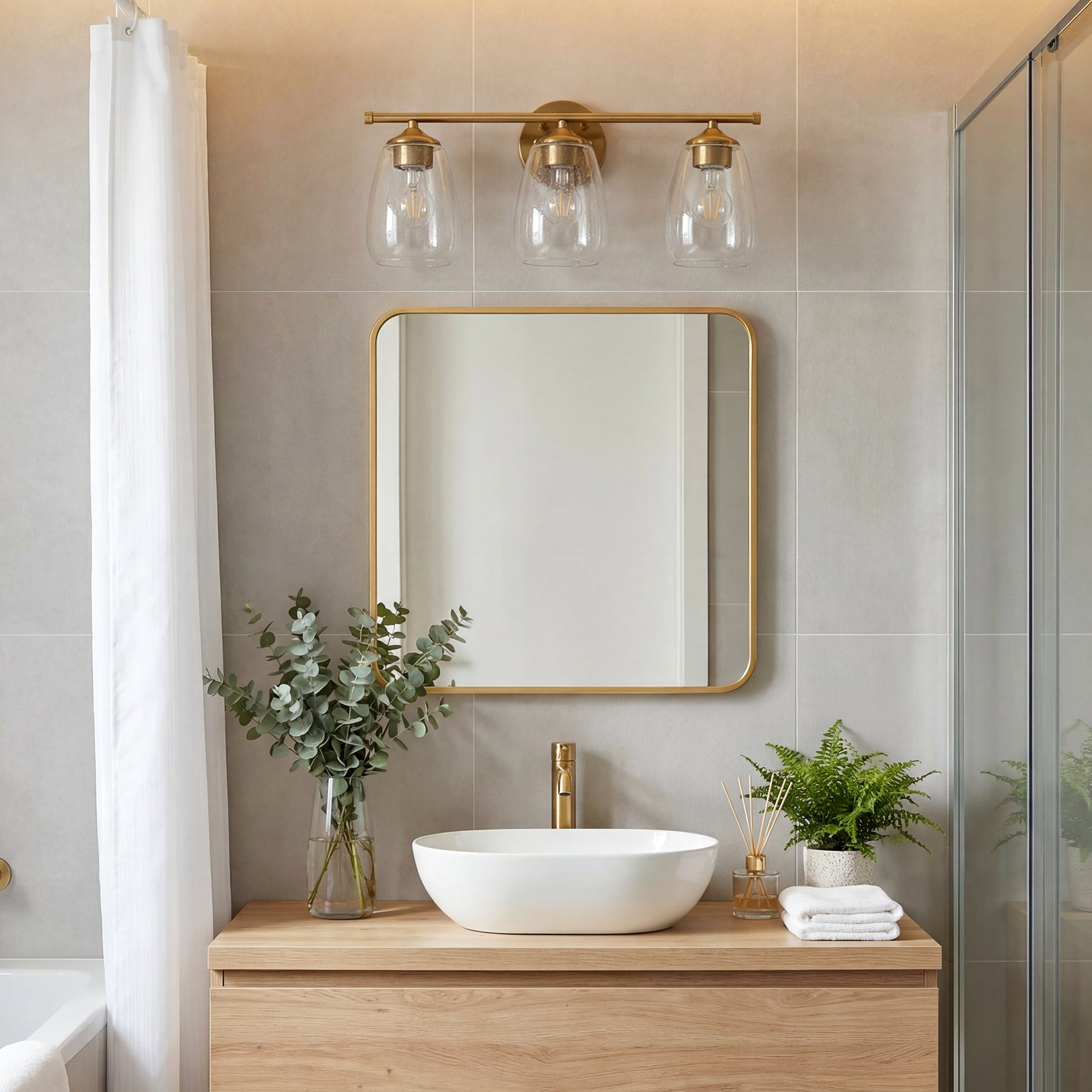 3-Light Vanity Light, Bathroom Wall Light Fixtures with Transparent Bubble Glass Shade