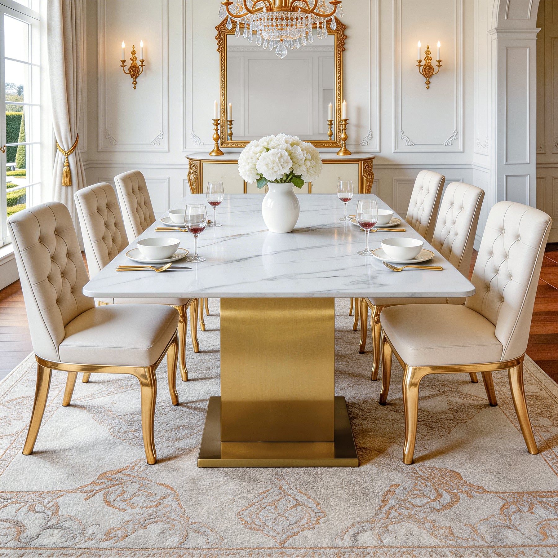 78.7" Sintered Stone Dining Table, Luxury Rectangular Kitchen Table for 8-10