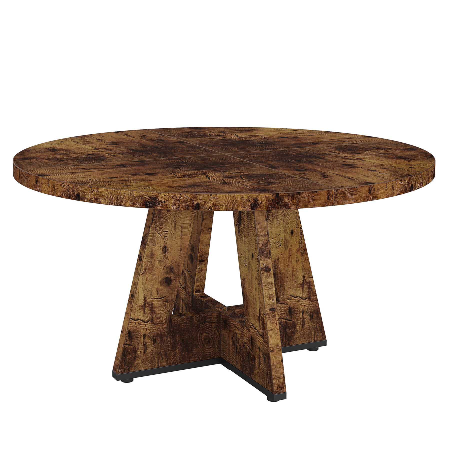 47" Round Farmhouse Dining Table for 4 People, Rustic Dining Room Table