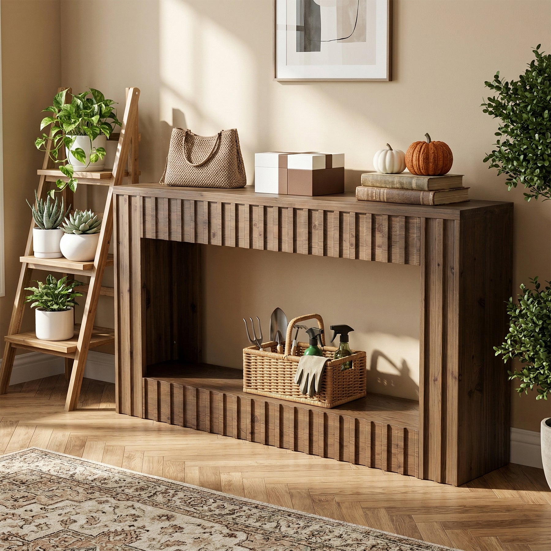 63" Solid Wood Sofa Table, Rustic Console Table with Open Shelf for Entryway, Hallway, or Behind Couch