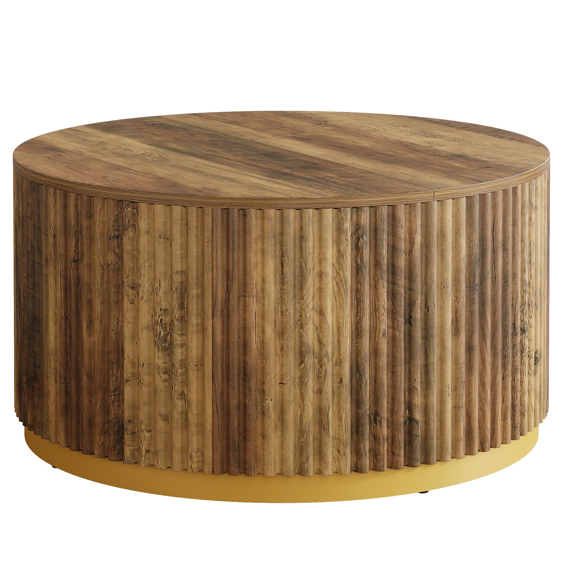 31.5" Round Coffee Table, Fluted Wooden Center Table with Sturdy Drum Base