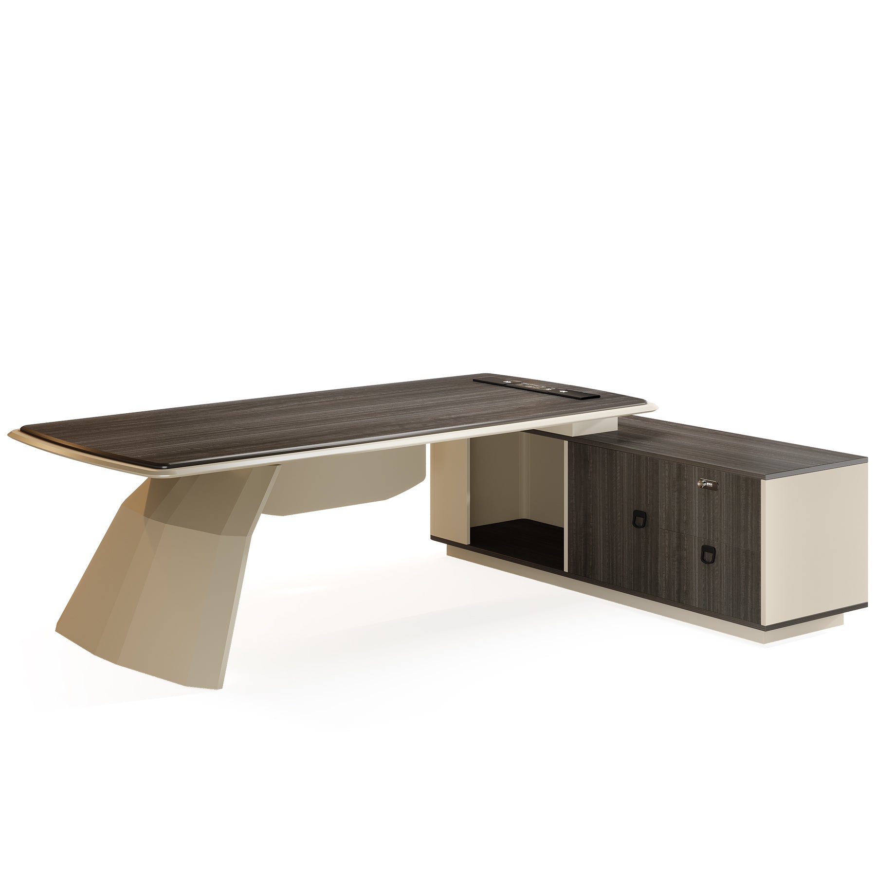 L-Shaped Executive Desk, 86" Office Desk with File Cabinet & Charging Port