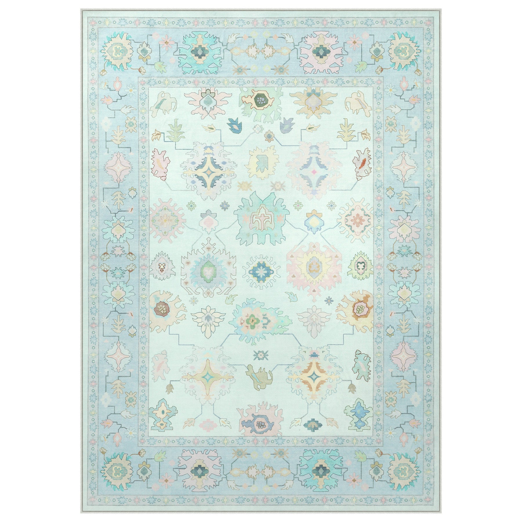 5x7 Boho Oushak Area Rug#Color_Mint BLue