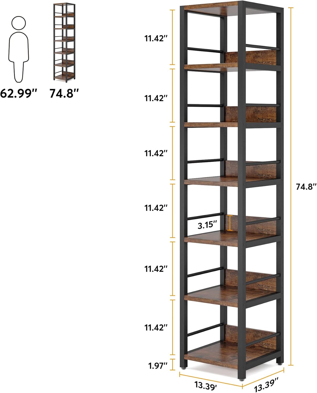 6 - Tier Corner Shelf, Narrow Etagere Bookshelf Storage Rack Tribesigns