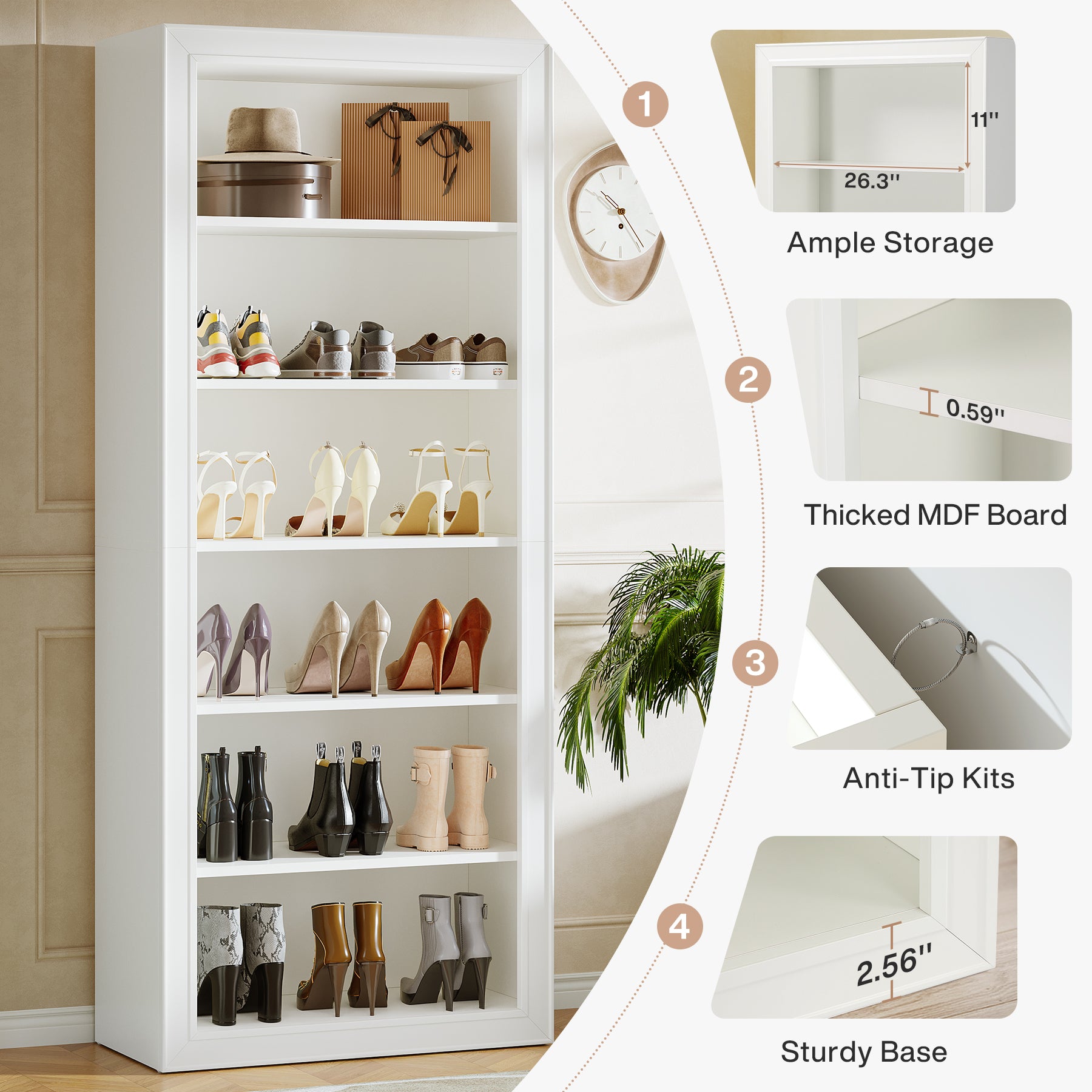 6-Tier Shoe Organizer Rack, 75" Shoe Cabinet with Open Storage for Entryway