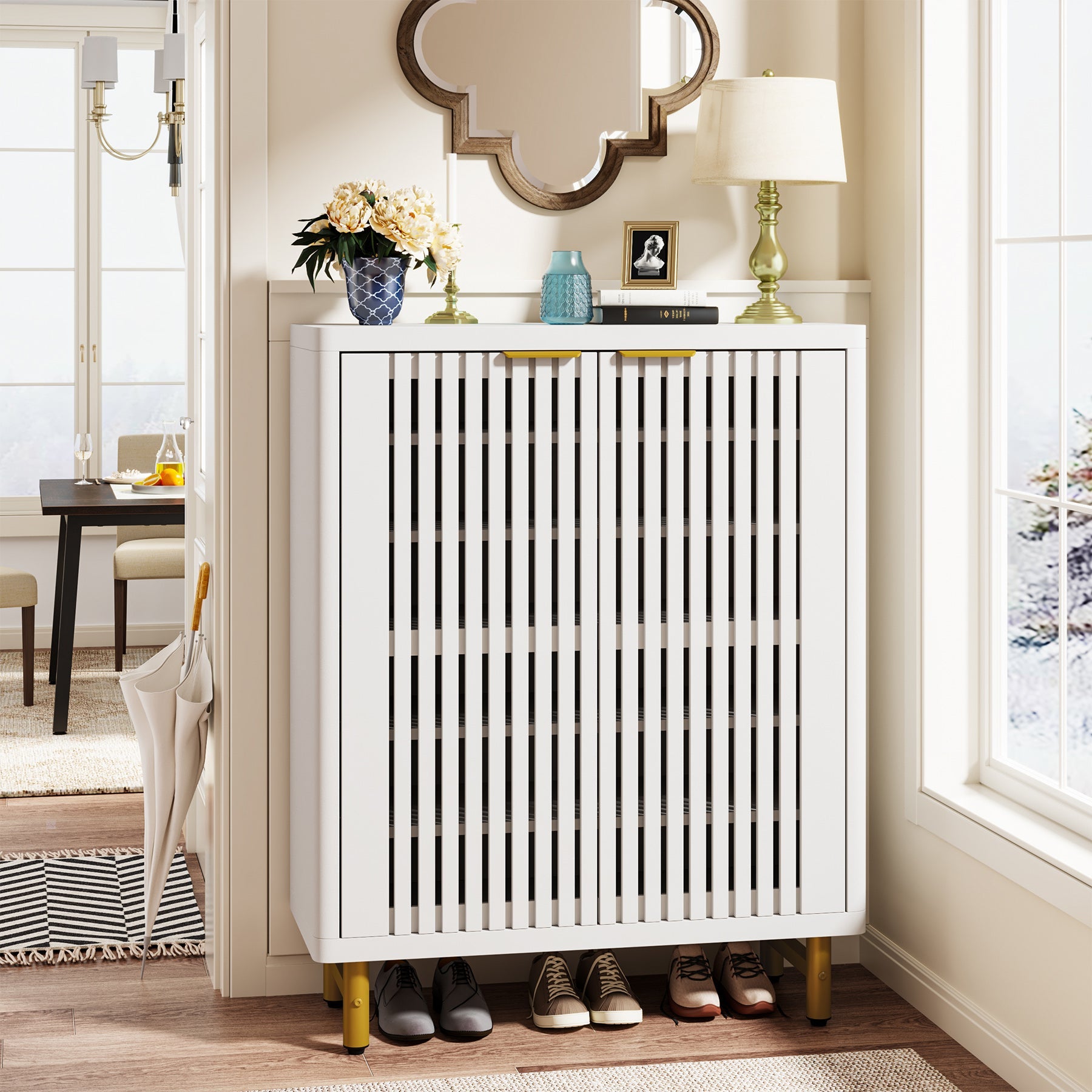 6 - Tier Wooden Shoe Cabinet with Louvered Doors & Adjustable Shelves Tribesigns