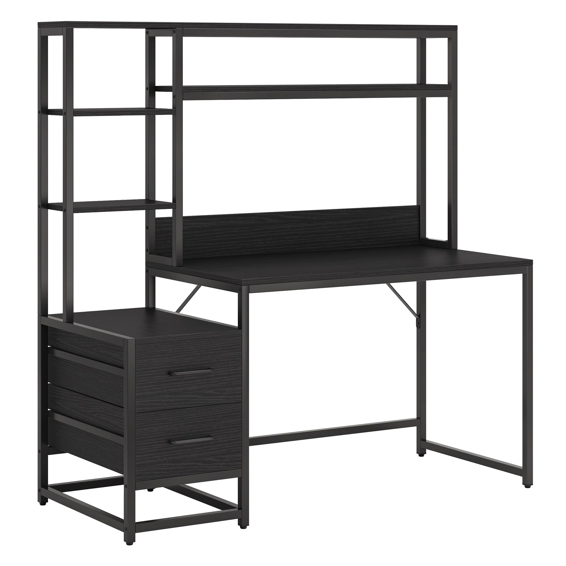 60" Tall Computer Desk Writing Table with 2 Drawers and Storage Shelves Tribesigns