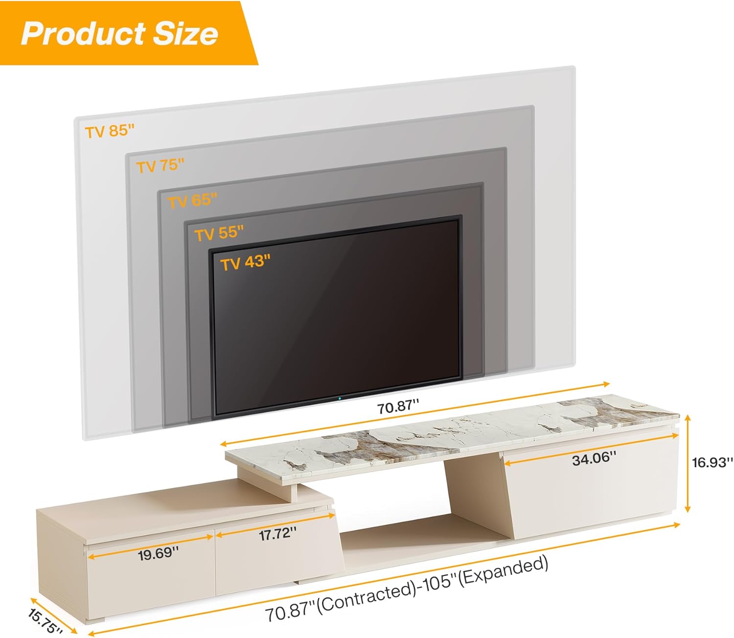 70.8" TV Stand, Modern Entertainment Center with 3 Drawers Storage
