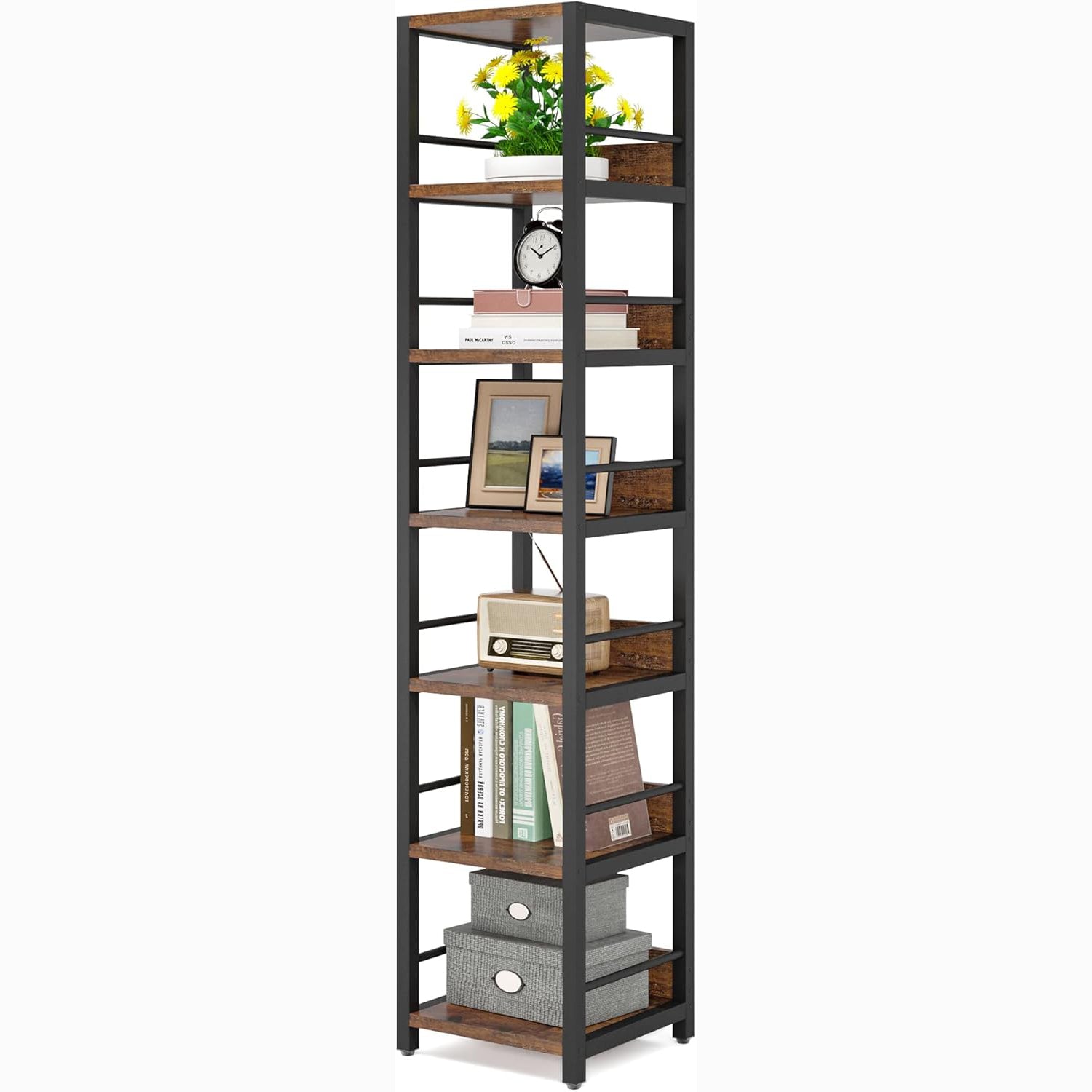 Tribesigns 6-Tier Narrow Corner Shelf, 74.8-Inch Tall Industrial Storage Bookshelf