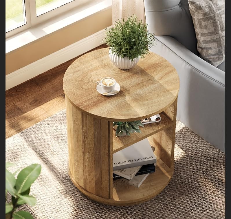 23.6" End Table, 3-Tier Round Side Table with Storage Shelf