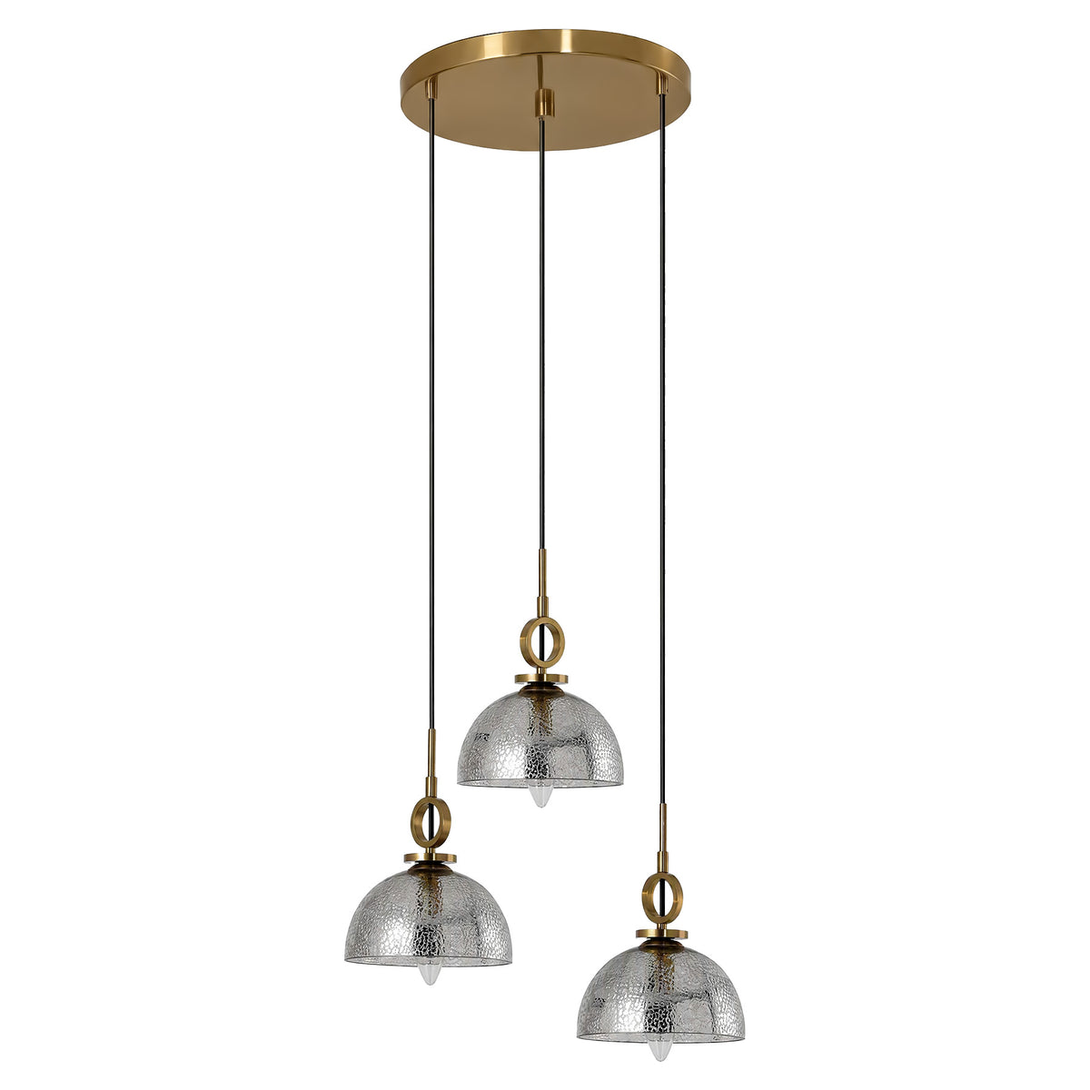3-Light Modern Gold Dome Pendant Light, Crackle Glass Shade