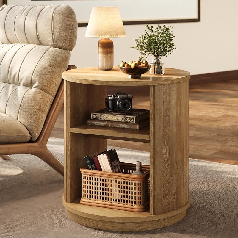 23.6" End Table, 3-Tier Round Side Table with Storage Shelf