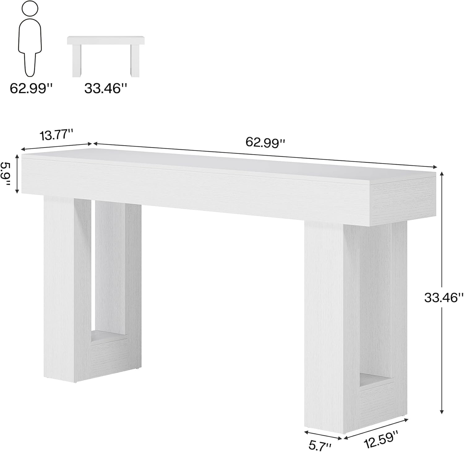 63" Wood Sofa Table, Chunky Console Table for Entryway