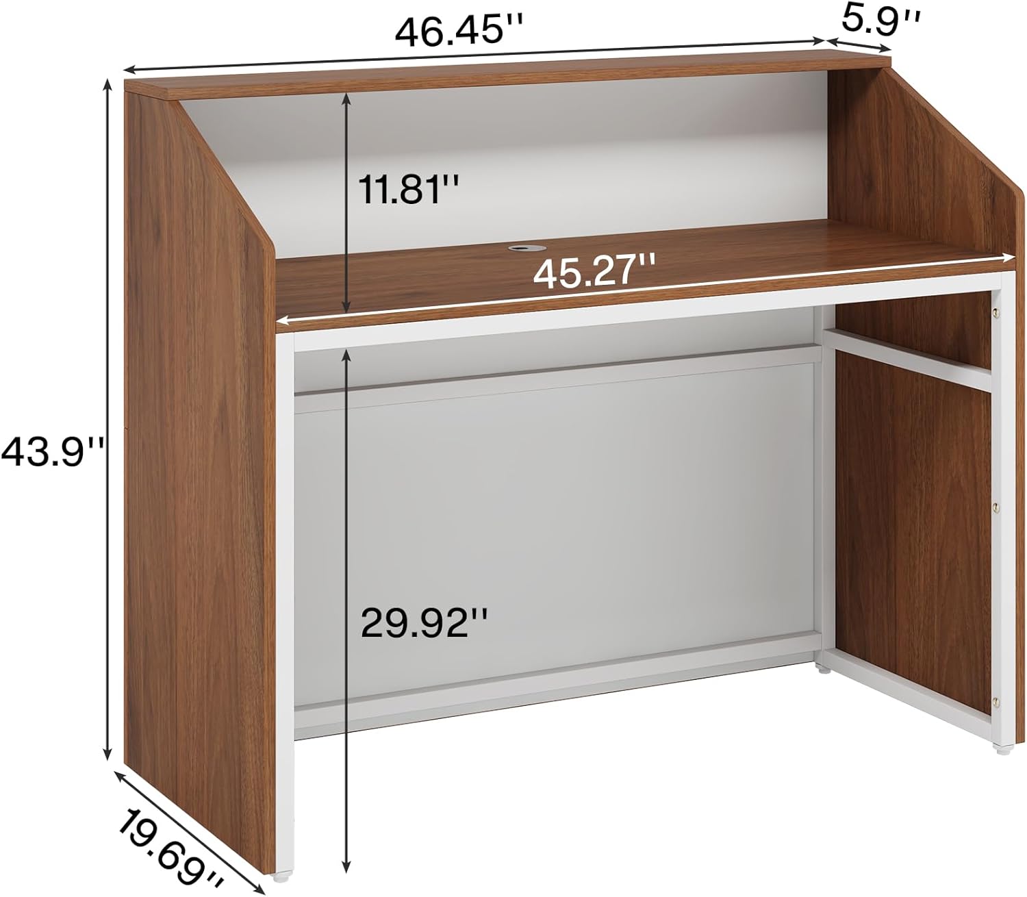 46.46" Modern Reception Desk, White Front Counter with Cable Grommet for Salon and Home Office