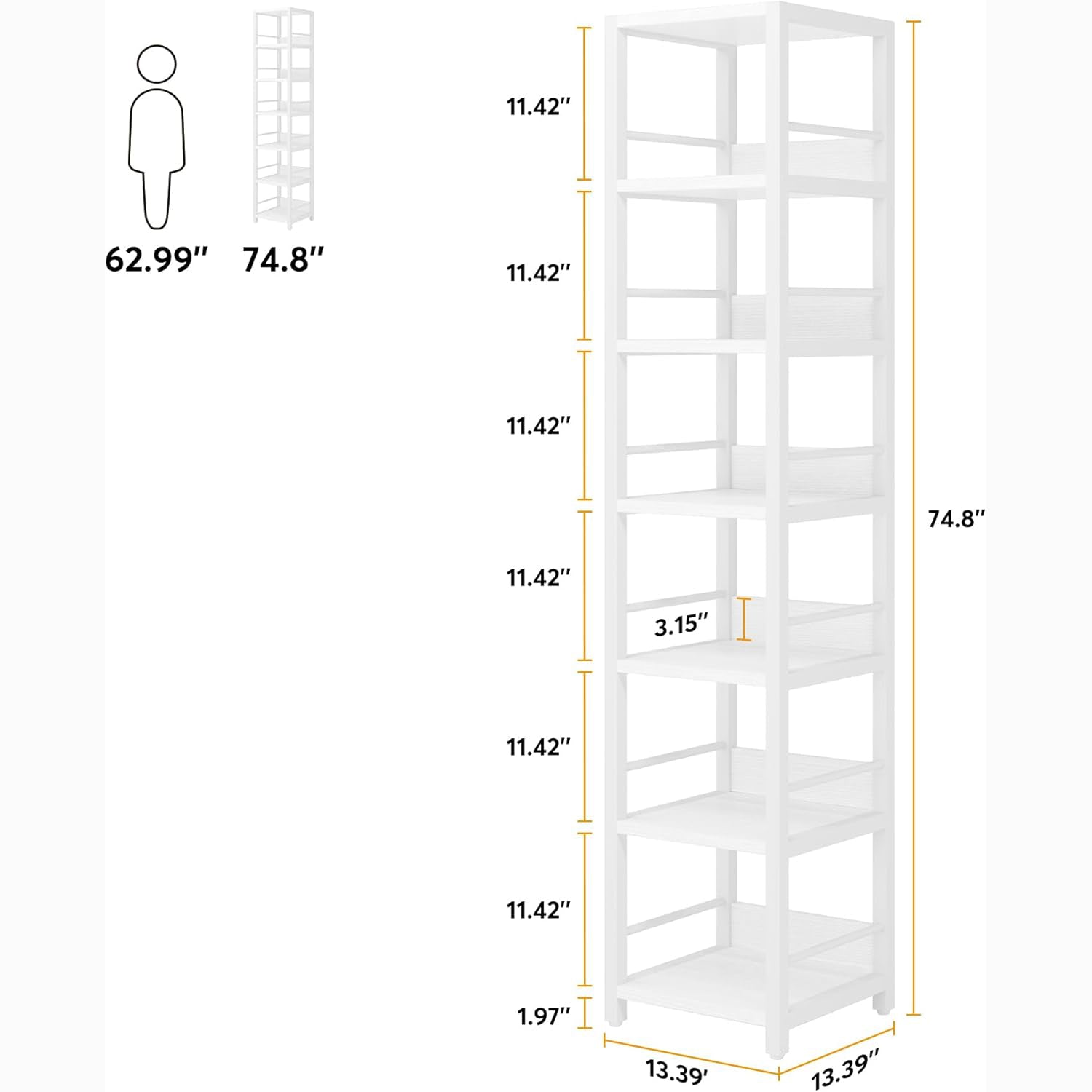 Tribesigns 6-Tier Narrow Corner Shelf, 74.8-Inch Tall Industrial Storage Bookshelf