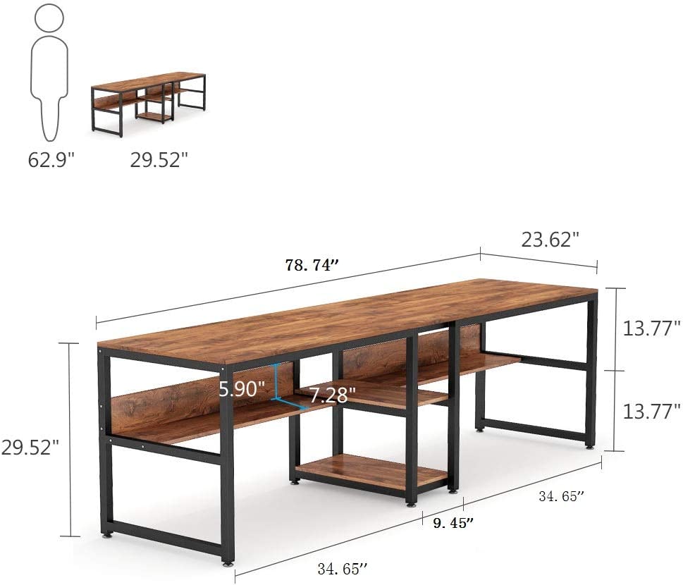 78.7" Two Person Desk, Computer Desk Double Workstation with Shelves